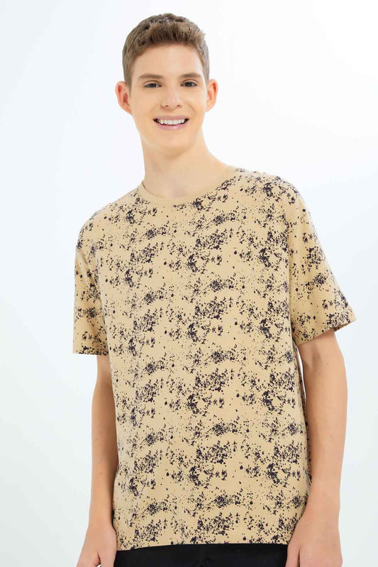 Redtag-Boys-Beige-Splatter-Print-Oversize-Tee-BSR-T-Shirts,-Category:T-Shirts,-Colour:Beige,-Deals:New-In,-Dept:Boys,-Filter:Senior-Boys-(8-to-14-Yrs),-New-In-BSR-APL,-Non-Sale,-S23B,-Section:Boys-(0-to-14Yrs),-VLM-Senior-Boys-9 to 14 Years