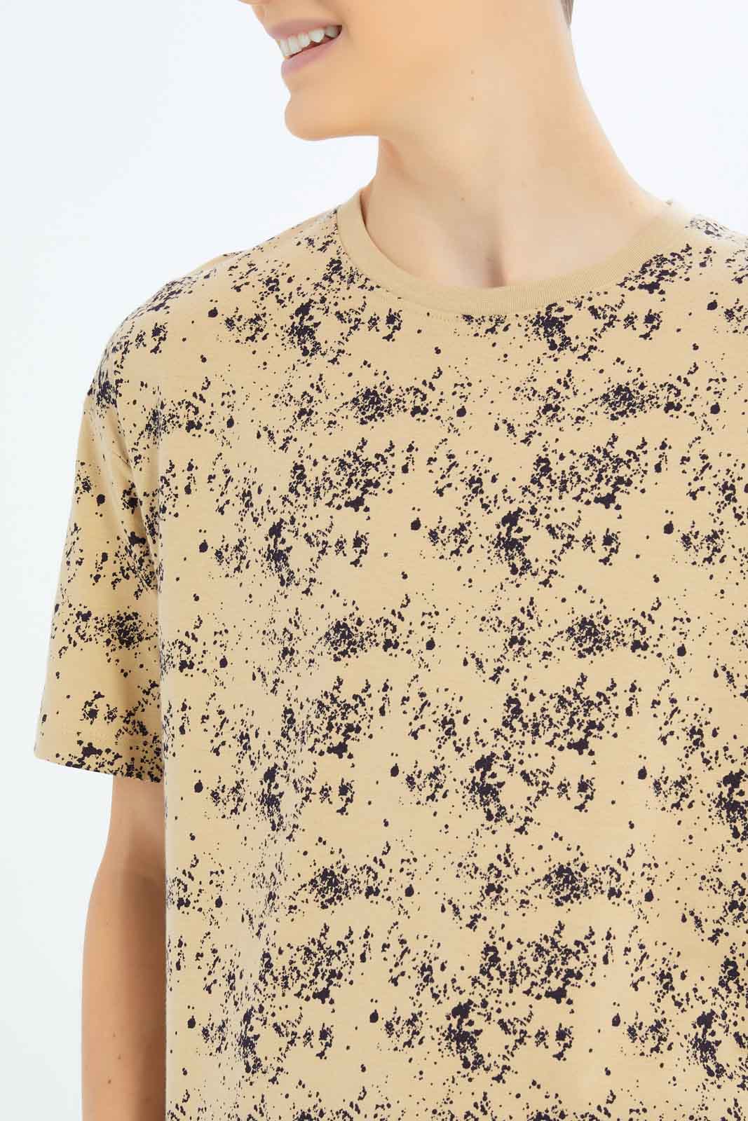 Redtag-Boys-Beige-Splatter-Print-Oversize-Tee-BSR-T-Shirts,-Category:T-Shirts,-Colour:Beige,-Deals:New-In,-Dept:Boys,-Filter:Senior-Boys-(8-to-14-Yrs),-New-In-BSR-APL,-Non-Sale,-S23B,-Section:Boys-(0-to-14Yrs),-VLM-Senior-Boys-9 to 14 Years
