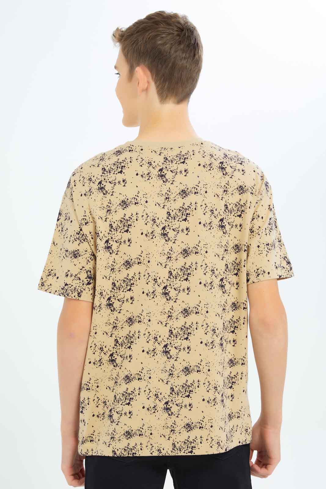 Redtag-Boys-Beige-Splatter-Print-Oversize-Tee-BSR-T-Shirts,-Category:T-Shirts,-Colour:Beige,-Deals:New-In,-Dept:Boys,-Filter:Senior-Boys-(8-to-14-Yrs),-New-In-BSR-APL,-Non-Sale,-S23B,-Section:Boys-(0-to-14Yrs),-VLM-Senior-Boys-9 to 14 Years