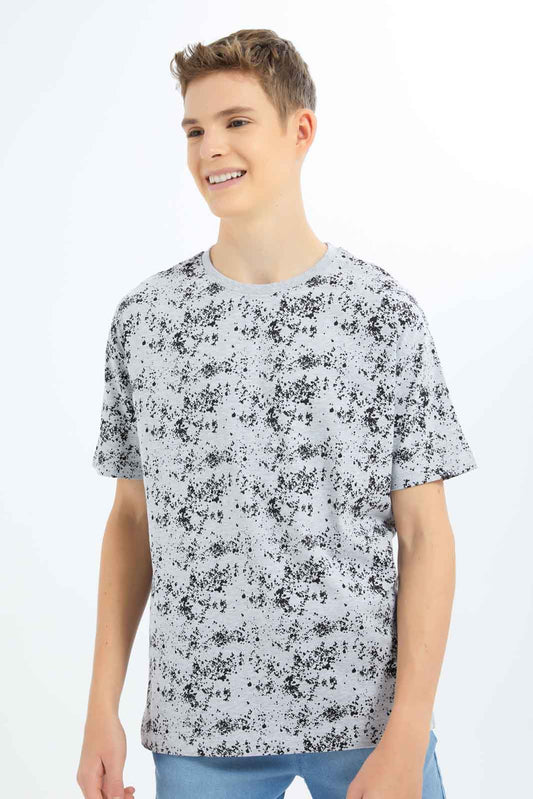 Redtag-Boys-Grey-Mel-Splatter-Print-Oversize-Tee-BSR-T-Shirts,-Category:T-Shirts,-Colour:Beige,-Deals:New-In,-Dept:Boys,-Filter:Senior-Boys-(8-to-14-Yrs),-New-In-BSR-APL,-Non-Sale,-S23B,-Section:Boys-(0-to-14Yrs),-VLM-Senior-Boys-9 to 14 Years