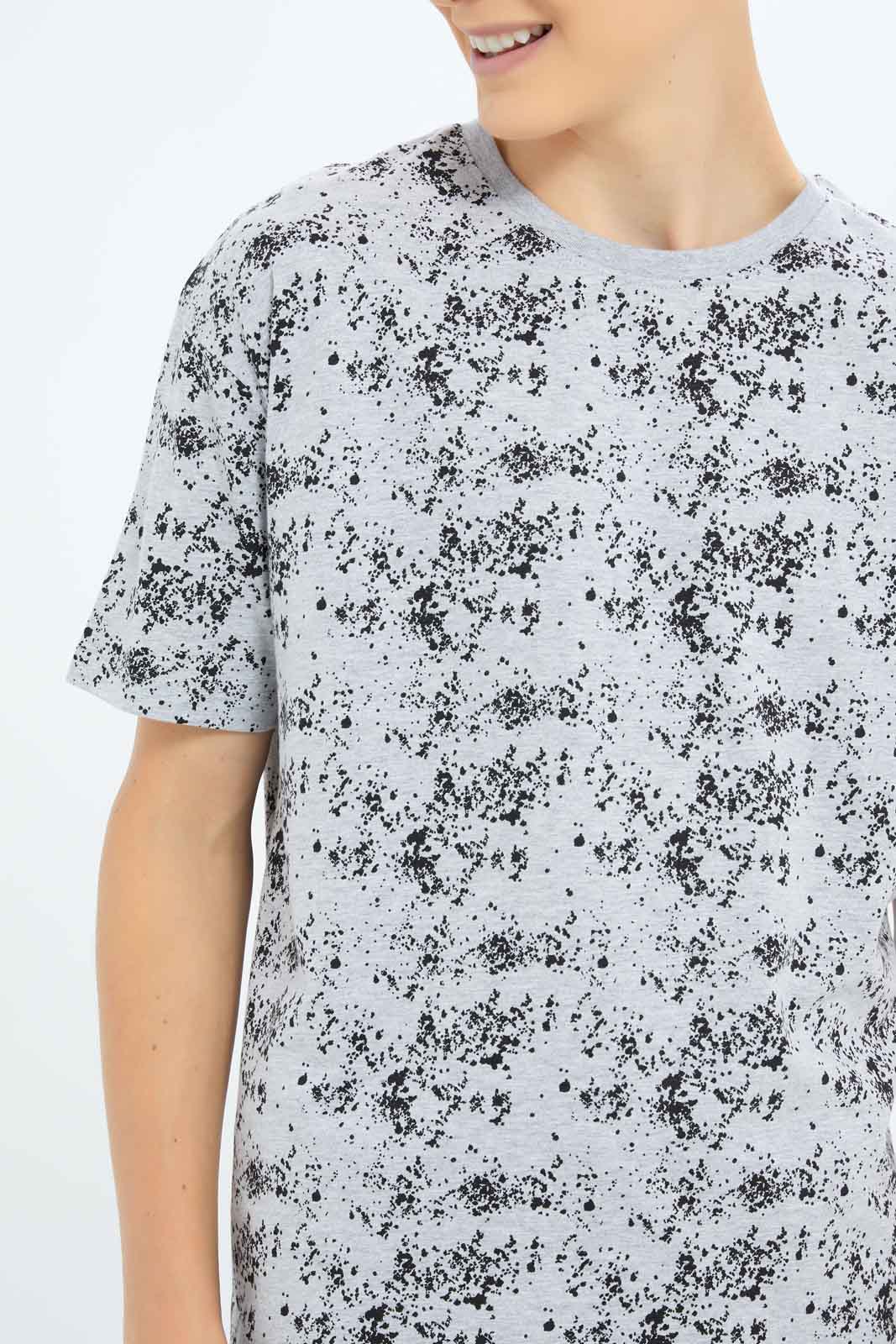 Redtag-Boys-Grey-Mel-Splatter-Print-Oversize-Tee-BSR-T-Shirts,-Category:T-Shirts,-Colour:Beige,-Deals:New-In,-Dept:Boys,-Filter:Senior-Boys-(8-to-14-Yrs),-New-In-BSR-APL,-Non-Sale,-S23B,-Section:Boys-(0-to-14Yrs),-VLM-Senior-Boys-9 to 14 Years