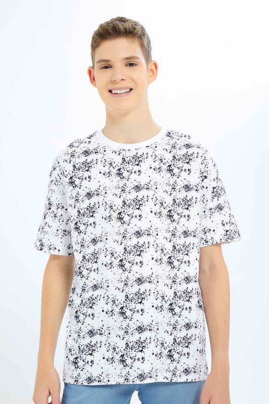 Redtag-Boys-White-Splatter-Print-Oversize-Tee-BSR-T-Shirts,-Category:T-Shirts,-Colour:White,-Deals:New-In,-Dept:Boys,-Filter:Senior-Boys-(8-to-14-Yrs),-New-In-BSR-APL,-Non-Sale,-S23B,-Section:Boys-(0-to-14Yrs),-VLM-Senior-Boys-9 to 14 Years