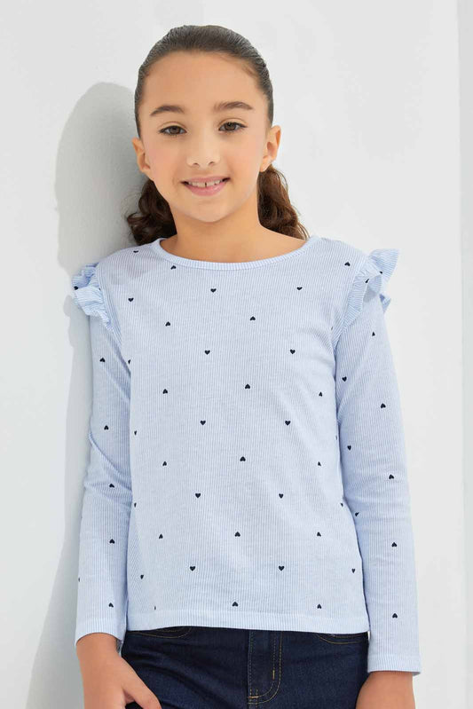 Redtag-Girls-Pink---Ls-Ruffle-Shoulder-Tee-Category:T-Shirts,-Colour:Apricot,-Deals:New-In,-Dept:Girls,-Filter:Girls-(2-to-8-Yrs),-GIR-T-Shirts,-New-In-GIR-APL,-Non-Sale,-Section:Girls-(0-to-14Yrs),-TBL,-W22B-Girls-2 to 8 Years