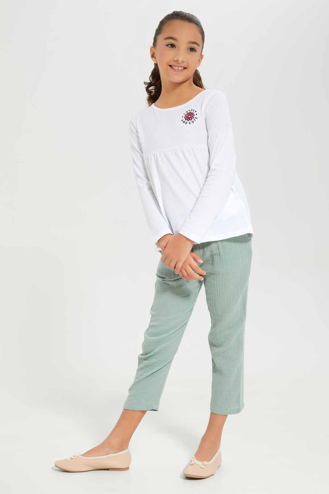 Redtag-Girls-White---Empire-Ls-Tshirt-With-Embroider-Category:T-Shirts,-Colour:White,-Deals:New-In,-Dept:Girls,-Filter:Girls-(2-to-8-Yrs),-GIR-T-Shirts,-New-In-GIR-APL,-Non-Sale,-Section:Girls-(0-to-14Yrs),-TBL,-W22B-Girls-2 to 8 Years