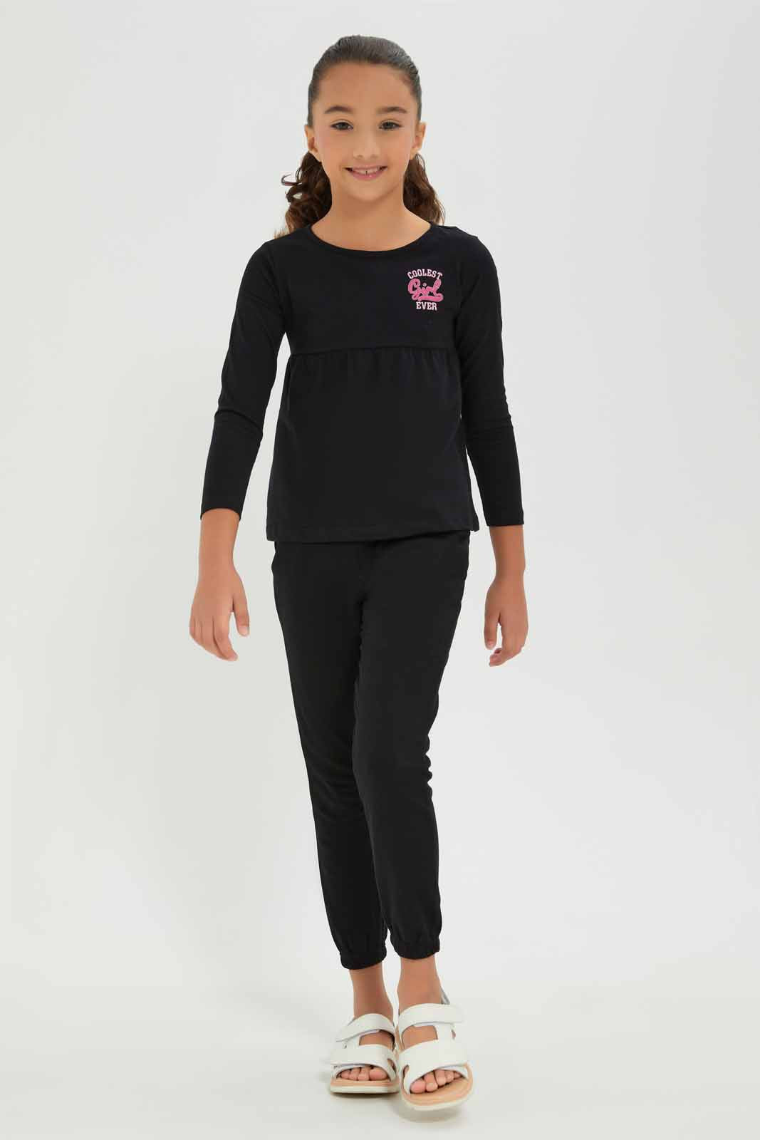 Redtag-Girls-Black---Empire-Ls-Tshirt-With-Embroider-Category:T-Shirts,-Colour:Black,-Deals:New-In,-Dept:Girls,-Filter:Girls-(2-to-8-Yrs),-GIR-T-Shirts,-New-In-GIR-APL,-Non-Sale,-Section:Girls-(0-to-14Yrs),-TBL,-W22B-Girls-2 to 8 Years
