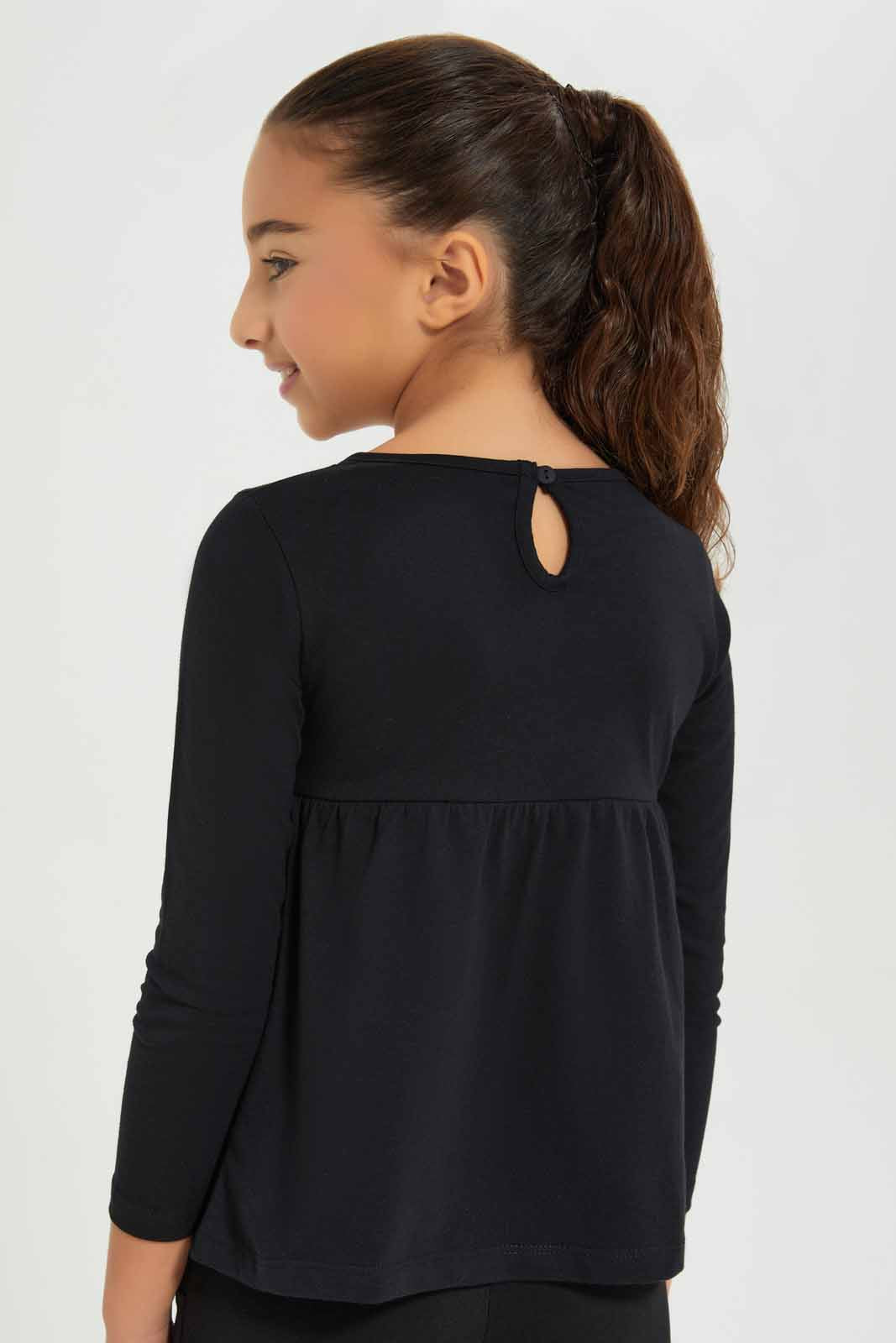 Redtag-Girls-Black---Empire-Ls-Tshirt-With-Embroider-Category:T-Shirts,-Colour:Black,-Deals:New-In,-Dept:Girls,-Filter:Girls-(2-to-8-Yrs),-GIR-T-Shirts,-New-In-GIR-APL,-Non-Sale,-Section:Girls-(0-to-14Yrs),-TBL,-W22B-Girls-2 to 8 Years