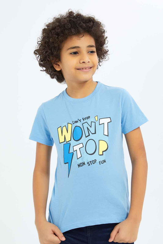 Redtag-Boys-Blue-Short-Sleeve-Graphic-T-Shirt-BOY-T-Shirts,-Category:T-Shirts,-Colour:Blue,-Deals:New-In,-Dept:Boys,-Filter:Boys-(2-to-8-Yrs),-New-In-BOY-APL,-Non-Sale,-S23B,-Section:Boys-(0-to-14Yrs),-TBL-Boys-2 to 8 Years