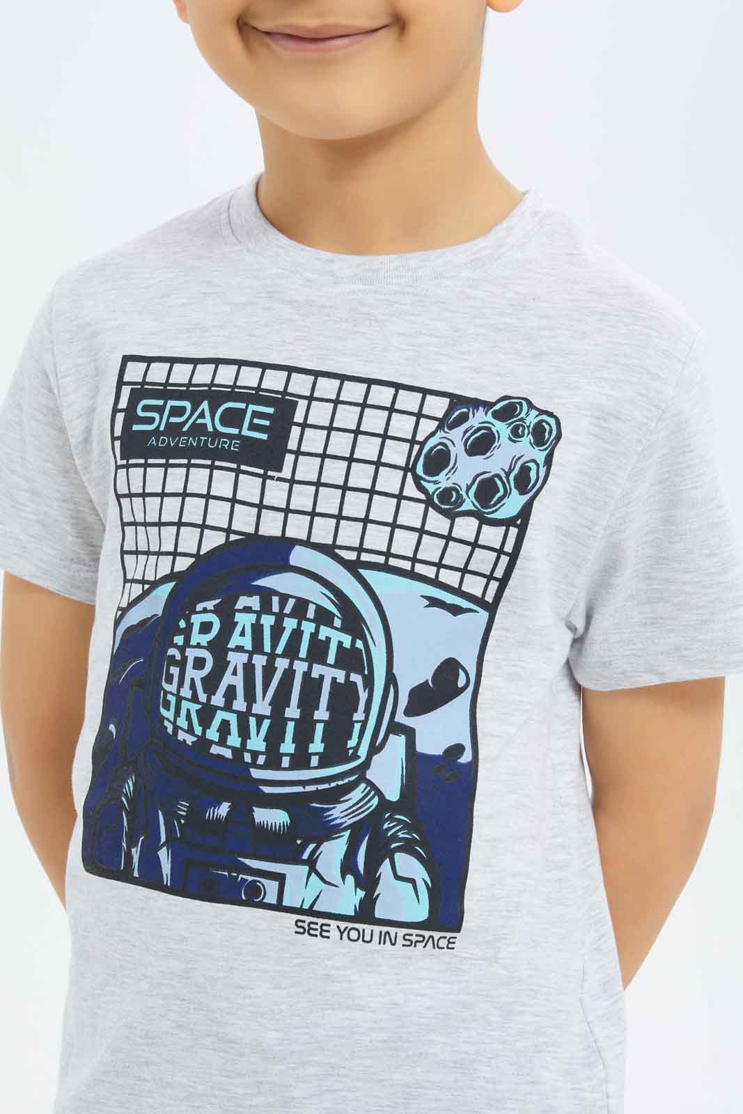 Redtag-Boys-Grey-Mel-Space-Short-Sleeve-Graphic-T-Shirt-BOY-T-Shirts,-Category:T-Shirts,-Colour:Grey,-Deals:New-In,-Dept:Boys,-Filter:Boys-(2-to-8-Yrs),-New-In-BOY-APL,-Non-Sale,-S23B,-Section:Boys-(0-to-14Yrs),-TBL-Boys-2 to 8 Years