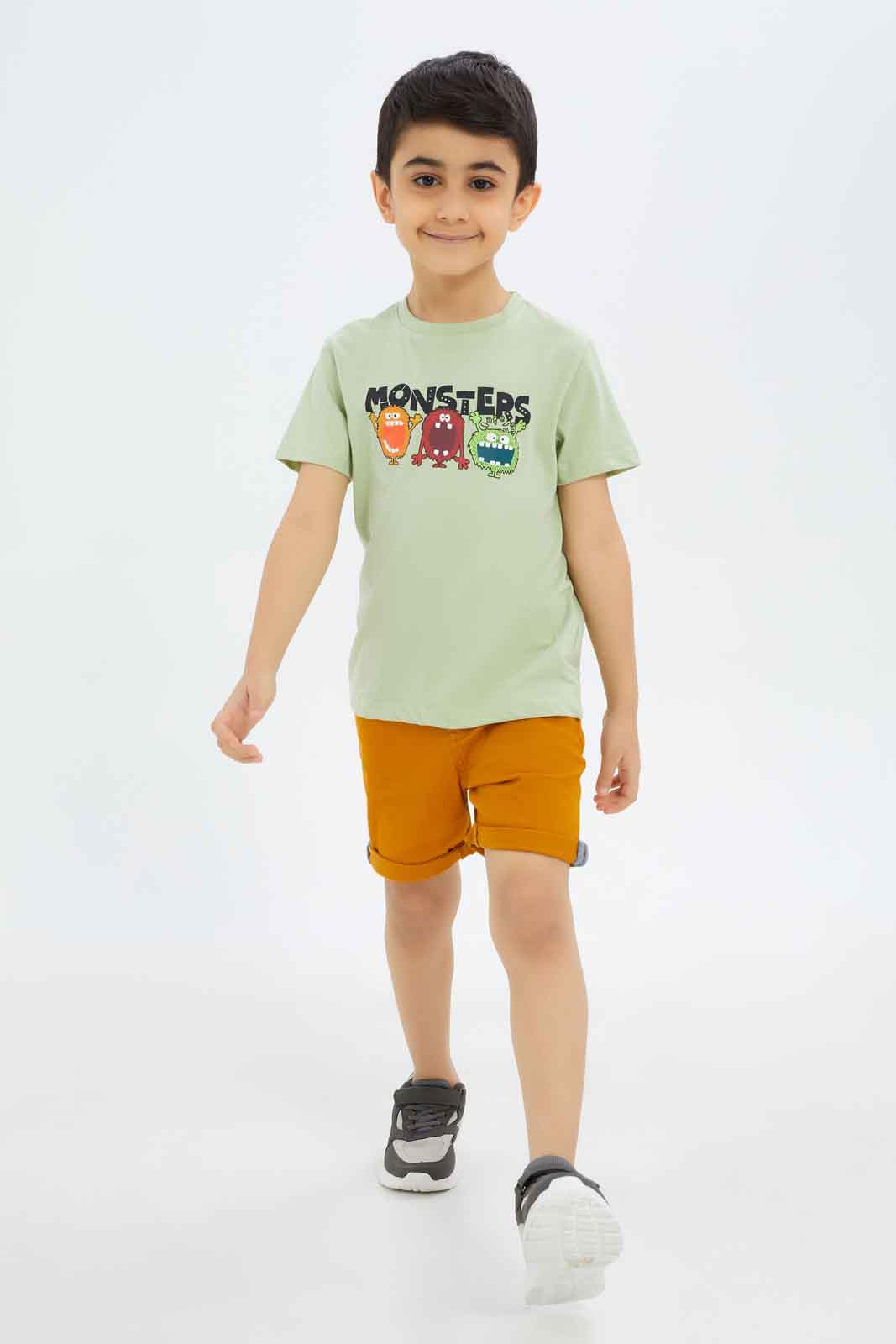 Redtag-Boys-Olive-Monster-Short-Sleeve-Graphic-T-Shirt-BOY-T-Shirts,-Category:T-Shirts,-Colour:Green,-Deals:New-In,-Dept:Boys,-Filter:Boys-(2-to-8-Yrs),-New-In-BOY-APL,-Non-Sale,-S23B,-Section:Boys-(0-to-14Yrs),-TBL-Boys-2 to 8 Years