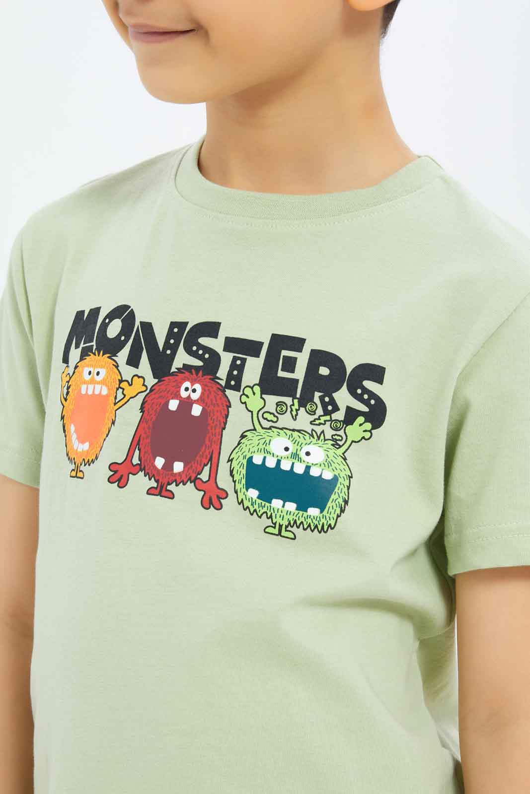 Redtag-Boys-Olive-Monster-Short-Sleeve-Graphic-T-Shirt-BOY-T-Shirts,-Category:T-Shirts,-Colour:Green,-Deals:New-In,-Dept:Boys,-Filter:Boys-(2-to-8-Yrs),-New-In-BOY-APL,-Non-Sale,-S23B,-Section:Boys-(0-to-14Yrs),-TBL-Boys-2 to 8 Years