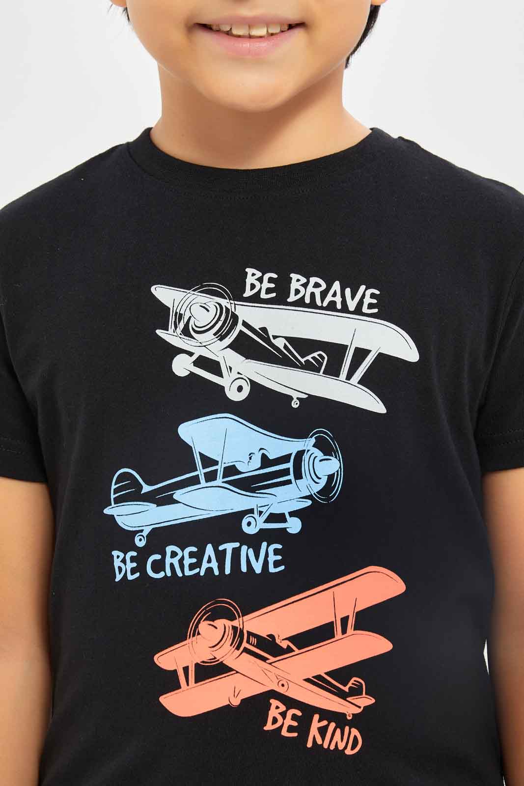Redtag-Boys-Black-Planeshort-Sleeve-Graphic-T-Shirt-BOY-T-Shirts,-Category:T-Shirts,-Colour:Black,-Deals:New-In,-Dept:Boys,-Filter:Boys-(2-to-8-Yrs),-New-In-BOY-APL,-Non-Sale,-S23B,-Section:Boys-(0-to-14Yrs),-TBL-Boys-2 to 8 Years