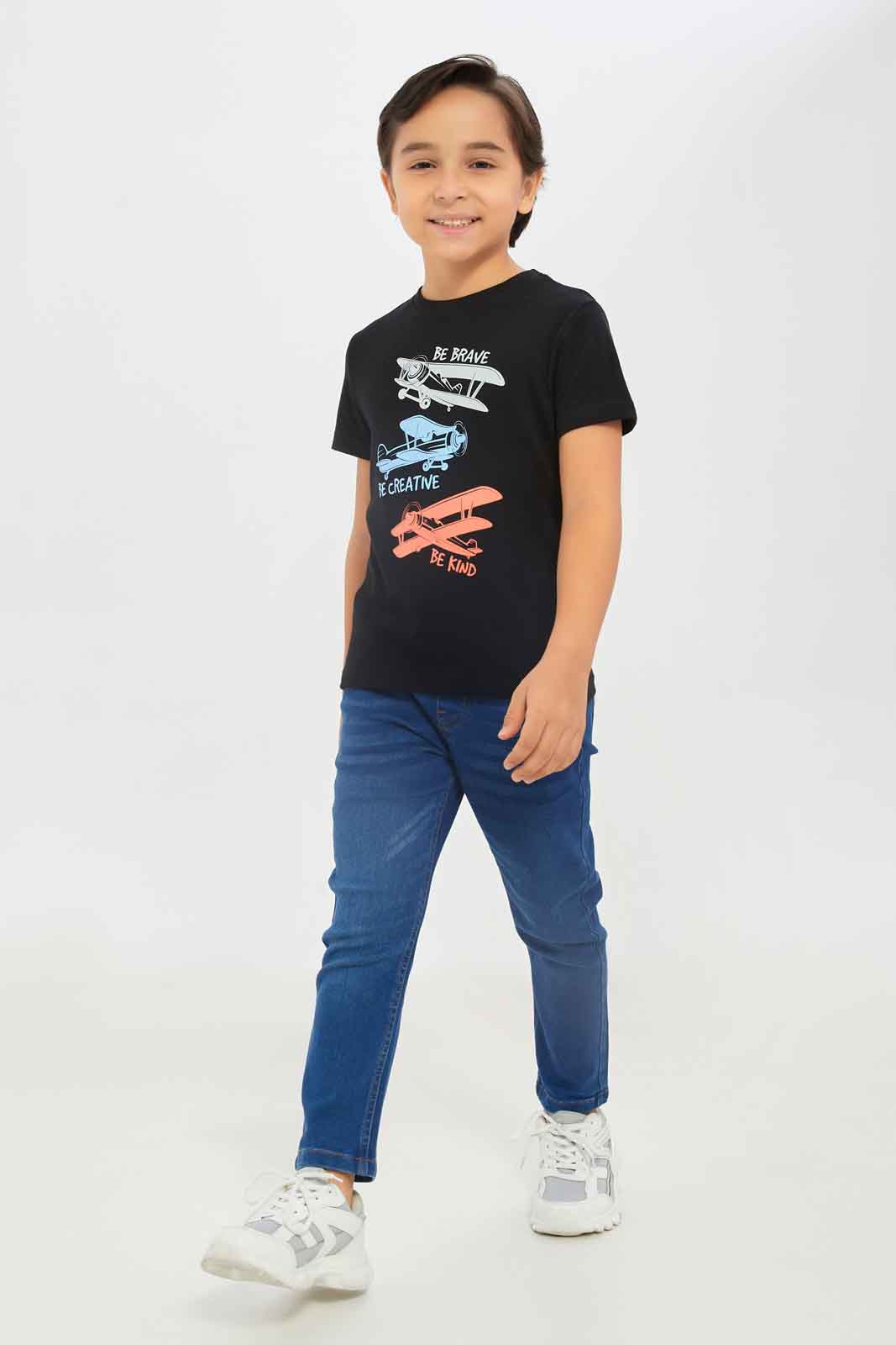 Redtag-Boys-Black-Planeshort-Sleeve-Graphic-T-Shirt-BOY-T-Shirts,-Category:T-Shirts,-Colour:Black,-Deals:New-In,-Dept:Boys,-Filter:Boys-(2-to-8-Yrs),-New-In-BOY-APL,-Non-Sale,-S23B,-Section:Boys-(0-to-14Yrs),-TBL-Boys-2 to 8 Years