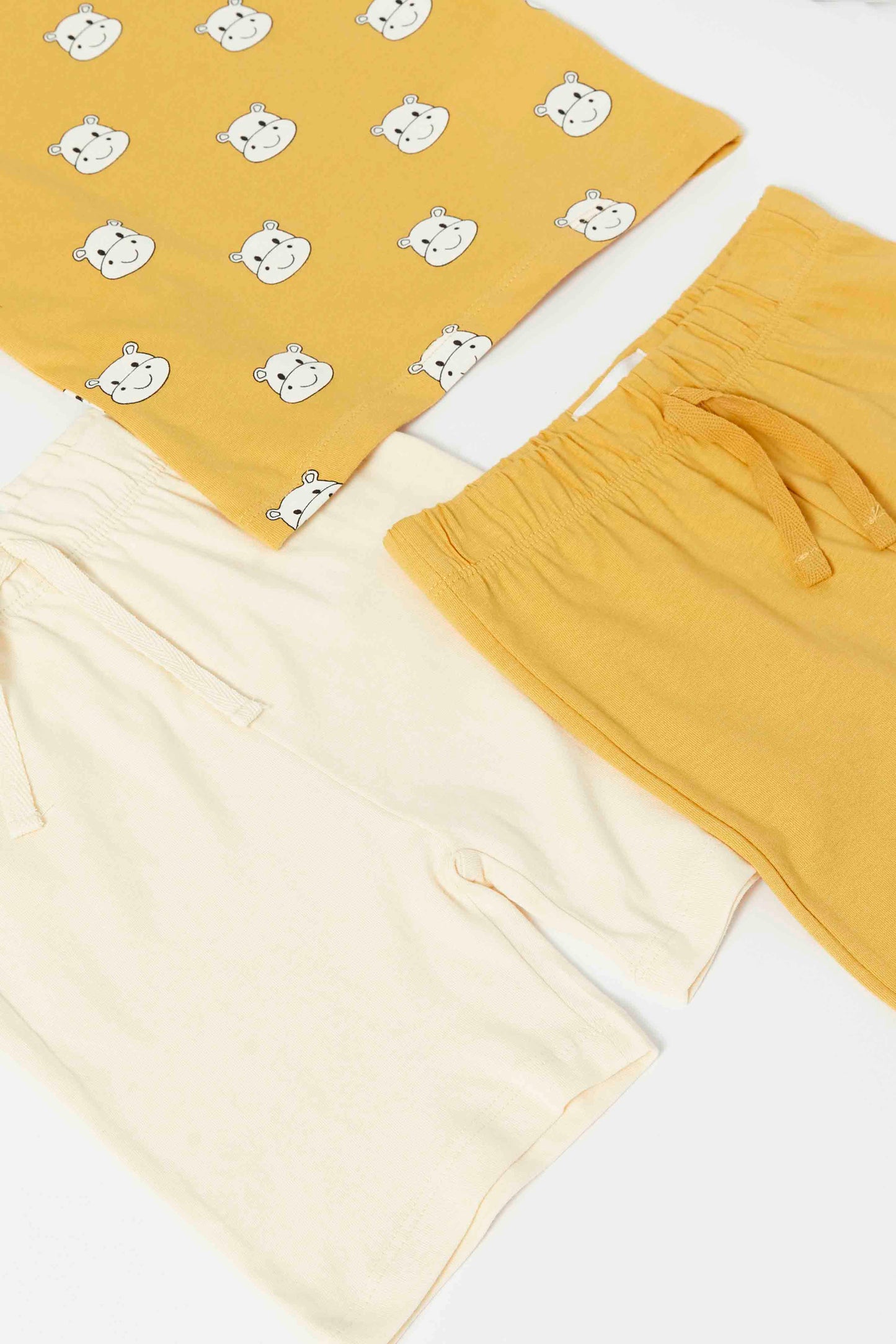 Redtag-Boys-Yellow-And-White-Hippo-Short-Slv-Pj-Set-4-Pack-Category:Pyjama-Sets,-Colour:Yellow,-Deals:New-In,-Dept:Boys,-Filter:Infant-Boys-(3-to-24-Mths),-INB-Pyjama-Sets,-New-In-INB-APL,-Non-Sale,-S23A,-Section:Boys-(0-to-14Yrs)-Infant-Boys-3 to 24 Months