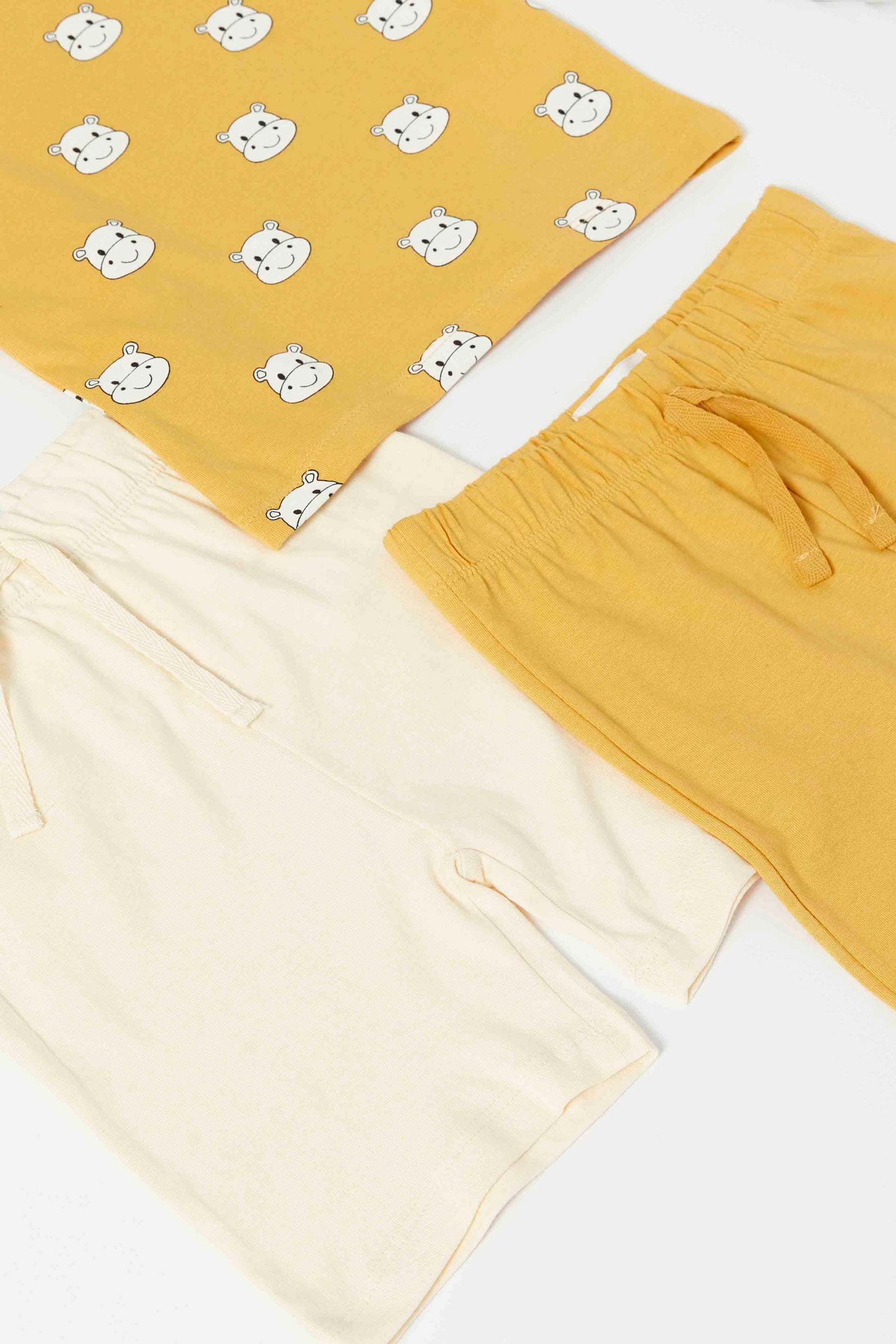 Redtag-Boys-Yellow-And-White-Hippo-Short-Slv-Pj-Set-4-Pack-Category:Pyjama-Sets,-Colour:Yellow,-Deals:New-In,-Dept:Boys,-Filter:Infant-Boys-(3-to-24-Mths),-INB-Pyjama-Sets,-New-In-INB-APL,-Non-Sale,-S23A,-Section:Boys-(0-to-14Yrs)-Infant-Boys-3 to 24 Months