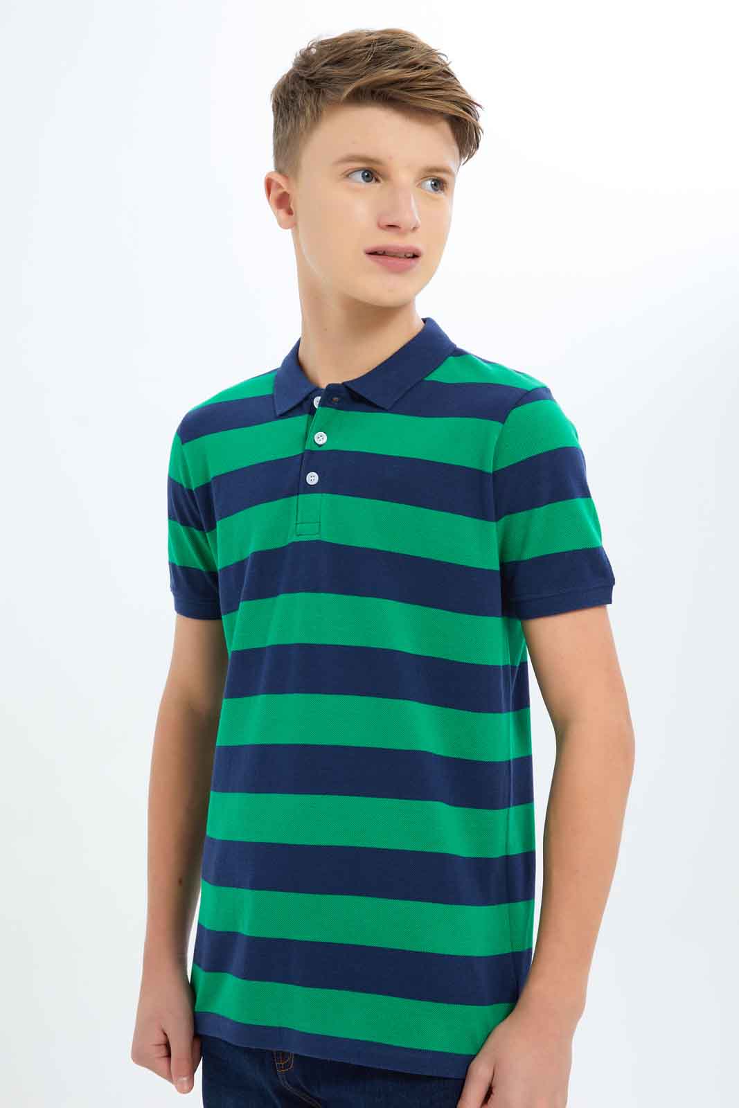 Redtag-Boys-Green/Navy-Stripe-Polo-Tee-BSR-Polo-T-Shirts,-Category:Polo-T-Shirts,-Colour:Assorted,-Deals:New-In,-Dept:Boys,-Filter:Senior-Boys-(8-to-14-Yrs),-New-In-BSR-APL,-Non-Sale,-S23A,-Section:Boys-(0-to-14Yrs)-Senior-Boys-9 to 14 Years