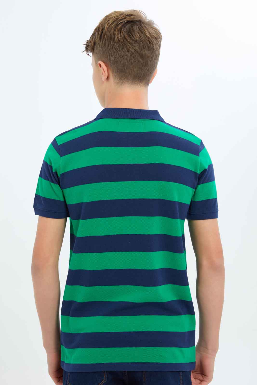 Redtag-Boys-Green/Navy-Stripe-Polo-Tee-BSR-Polo-T-Shirts,-Category:Polo-T-Shirts,-Colour:Assorted,-Deals:New-In,-Dept:Boys,-Filter:Senior-Boys-(8-to-14-Yrs),-New-In-BSR-APL,-Non-Sale,-S23A,-Section:Boys-(0-to-14Yrs)-Senior-Boys-9 to 14 Years