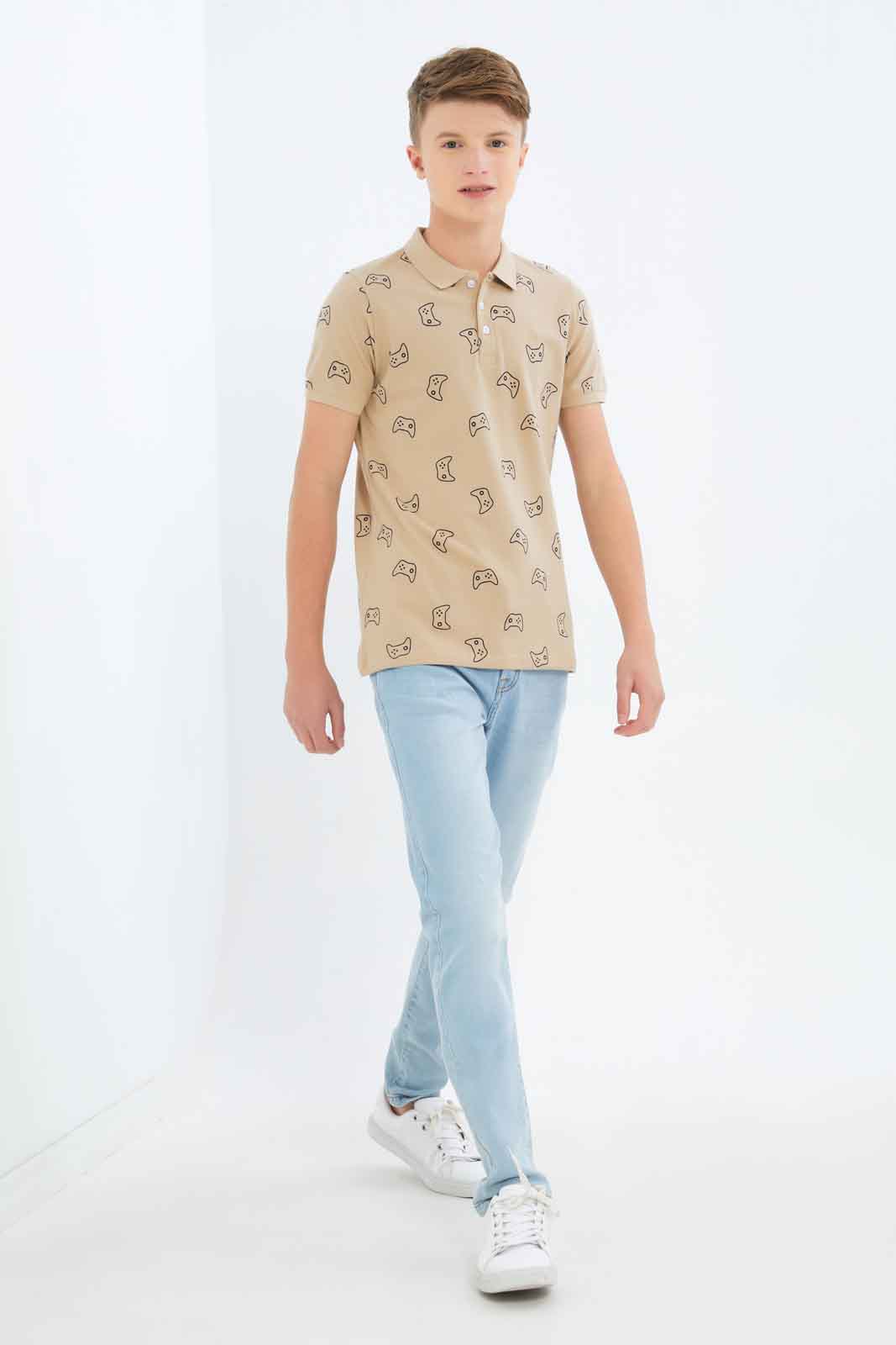Redtag-Boys-Beige-Aop-Polo-Tee-BSR-Polo-T-Shirts,-Category:Polo-T-Shirts,-Colour:Beige,-Deals:New-In,-Dept:Boys,-Filter:Senior-Boys-(8-to-14-Yrs),-New-In-BSR-APL,-Non-Sale,-S23A,-Section:Boys-(0-to-14Yrs)-Senior-Boys-9 to 14 Years