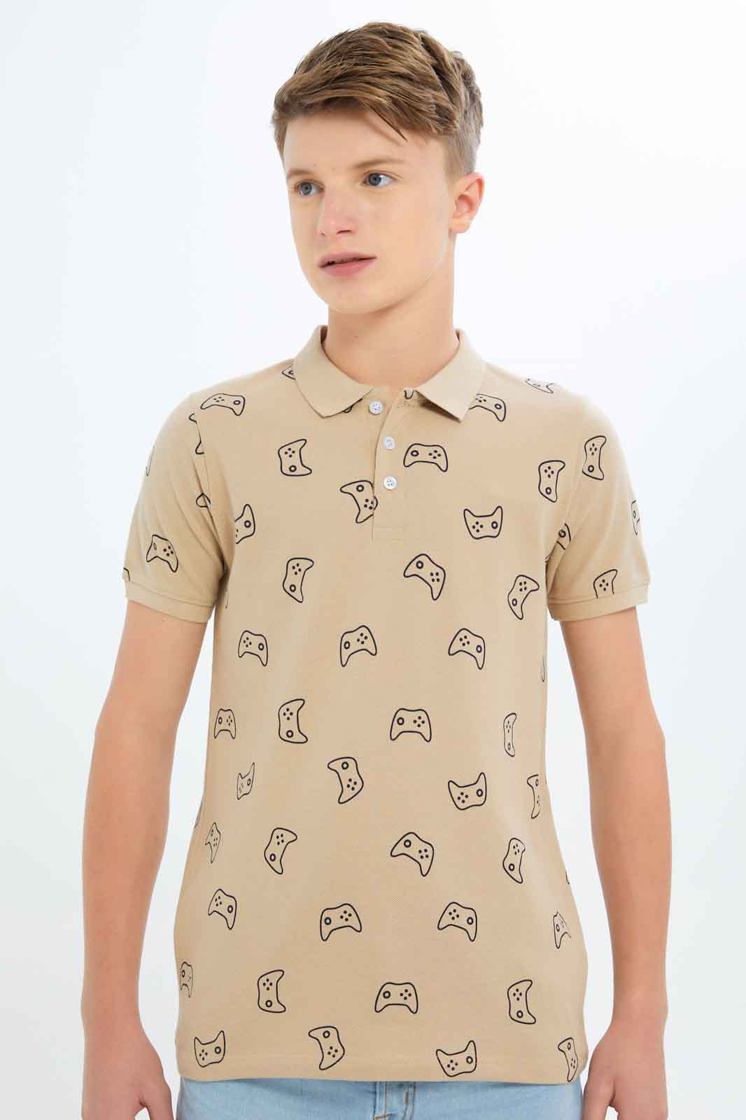 Redtag-Boys-Beige-Aop-Polo-Tee-BSR-Polo-T-Shirts,-Category:Polo-T-Shirts,-Colour:Beige,-Deals:New-In,-Dept:Boys,-Filter:Senior-Boys-(8-to-14-Yrs),-New-In-BSR-APL,-Non-Sale,-S23A,-Section:Boys-(0-to-14Yrs)-Senior-Boys-9 to 14 Years