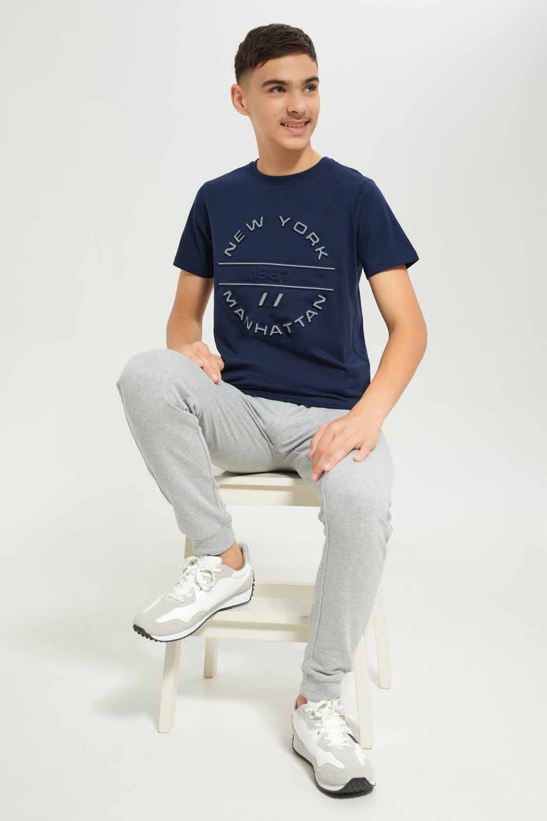 Redtag-Boys-Navy-Rubber-Print-Tee-BSR-T-Shirts,-Category:T-Shirts,-Colour:Navy,-Deals:New-In,-Dept:Boys,-Filter:Senior-Boys-(8-to-14-Yrs),-New-In-BSR-APL,-Non-Sale,-S23A,-Section:Boys-(0-to-14Yrs)-Senior-Boys-9 to 14 Years