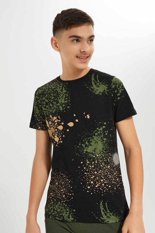 Redtag-Boys-Black-Splatter-Print-Tee-BSR-T-Shirts,-Category:T-Shirts,-Colour:Black,-Deals:New-In,-Dept:Boys,-Filter:Senior-Boys-(8-to-14-Yrs),-New-In-BSR-APL,-Non-Sale,-S23A,-Section:Boys-(0-to-14Yrs)-Senior-Boys-9 to 14 Years