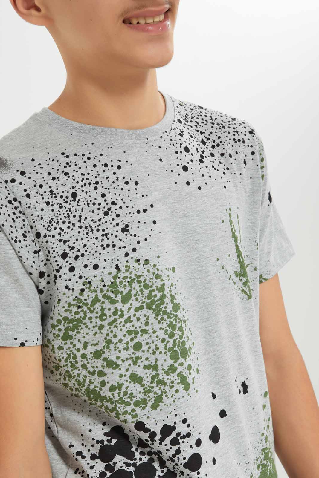 Redtag-Boys-Grey-Mel-Splatter-Print-Tee-BSR-T-Shirts,-Category:T-Shirts,-Colour:Grey,-Deals:New-In,-Dept:Boys,-Filter:Senior-Boys-(8-to-14-Yrs),-New-In-BSR-APL,-Non-Sale,-S23A,-Section:Boys-(0-to-14Yrs)-Senior-Boys-9 to 14 Years
