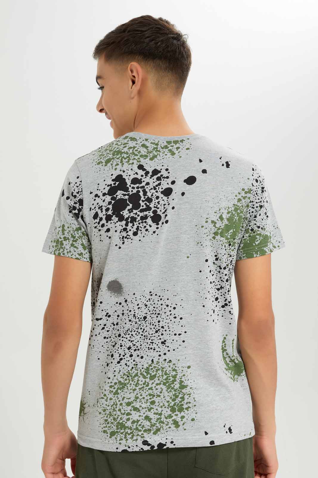 Redtag-Boys-Grey-Mel-Splatter-Print-Tee-BSR-T-Shirts,-Category:T-Shirts,-Colour:Grey,-Deals:New-In,-Dept:Boys,-Filter:Senior-Boys-(8-to-14-Yrs),-New-In-BSR-APL,-Non-Sale,-S23A,-Section:Boys-(0-to-14Yrs)-Senior-Boys-9 to 14 Years
