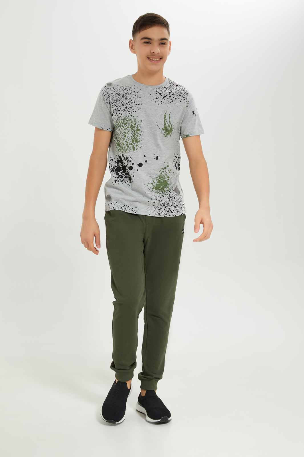 Redtag-Boys-Grey-Mel-Splatter-Print-Tee-BSR-T-Shirts,-Category:T-Shirts,-Colour:Grey,-Deals:New-In,-Dept:Boys,-Filter:Senior-Boys-(8-to-14-Yrs),-New-In-BSR-APL,-Non-Sale,-S23A,-Section:Boys-(0-to-14Yrs)-Senior-Boys-9 to 14 Years