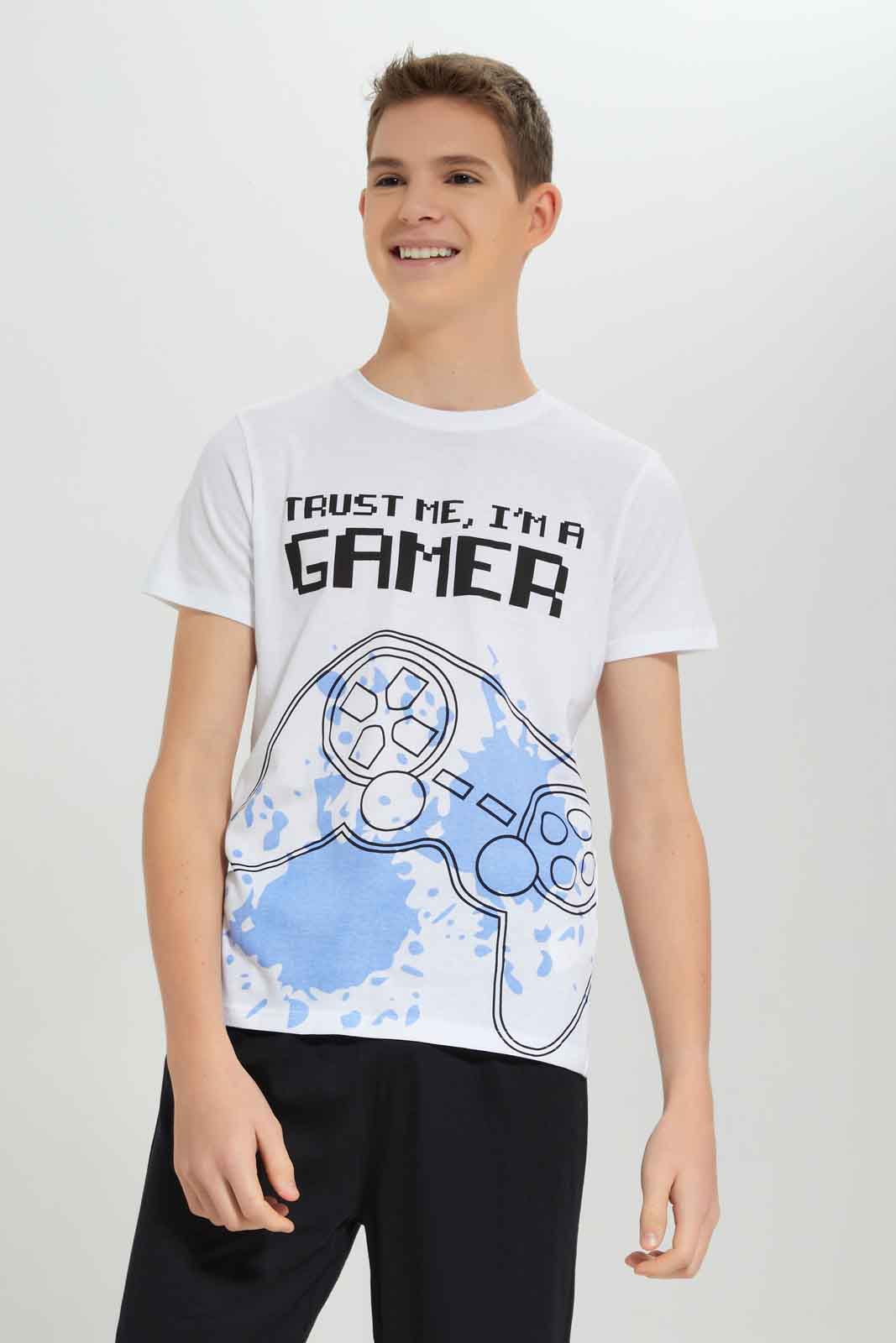 Redtag-Boys-White-Trust-Me-Gamer-Nightsuit-BSR-Pyjama-Sets,-Category:Pyjama-Sets,-Colour:White,-Deals:New-In,-Dept:Boys,-Filter:Senior-Boys-(8-to-14-Yrs),-New-In-BSR-APL,-Non-Sale,-S23A,-Section:Boys-(0-to-14Yrs)-Senior-Boys-9 to 14 Years