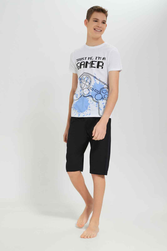 Redtag-Boys-White-Trust-Me-Gamer-Nightsuit-BSR-Pyjama-Sets,-Category:Pyjama-Sets,-Colour:White,-Deals:New-In,-Dept:Boys,-Filter:Senior-Boys-(8-to-14-Yrs),-New-In-BSR-APL,-Non-Sale,-S23A,-Section:Boys-(0-to-14Yrs)-Senior-Boys-9 to 14 Years