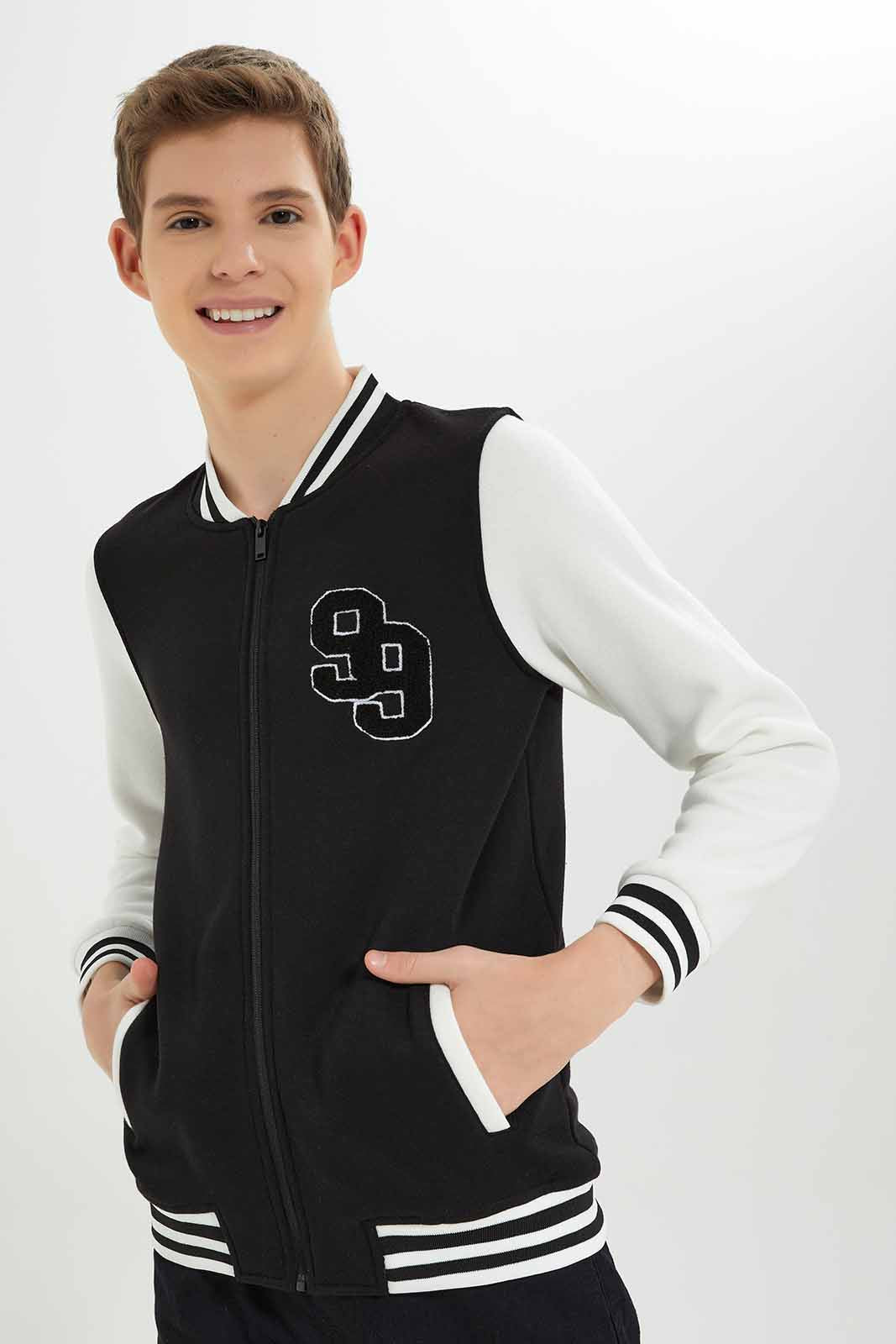 Redtag-Boys-Black-Baseball-Sweatshirt-BSR-Sweatshirts,-Category:Sweatshirts,-Colour:Black,-Deals:New-In,-Dept:Boys,-Filter:Senior-Boys-(8-to-14-Yrs),-New-In-BSR-APL,-Non-Sale,-S23A,-Section:Boys-(0-to-14Yrs)-Senior-Boys-9 to 14 Years