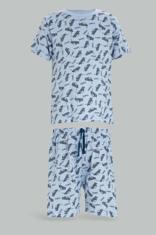 Redtag-Boys-Blue-Tshirt-And-Shorts-Skate-Aop-2-Pack-Pj-Set-Category:Pyjama-Sets,-Colour:Blue,-Deals:New-In,-Dept:Boys,-Filter:Infant-Boys-(3-to-24-Mths),-INB-Pyjama-Sets,-New-In-INB-APL,-Non-Sale,-S23A,-Section:Boys-(0-to-14Yrs)-Infant-Boys-3 to 24 Months