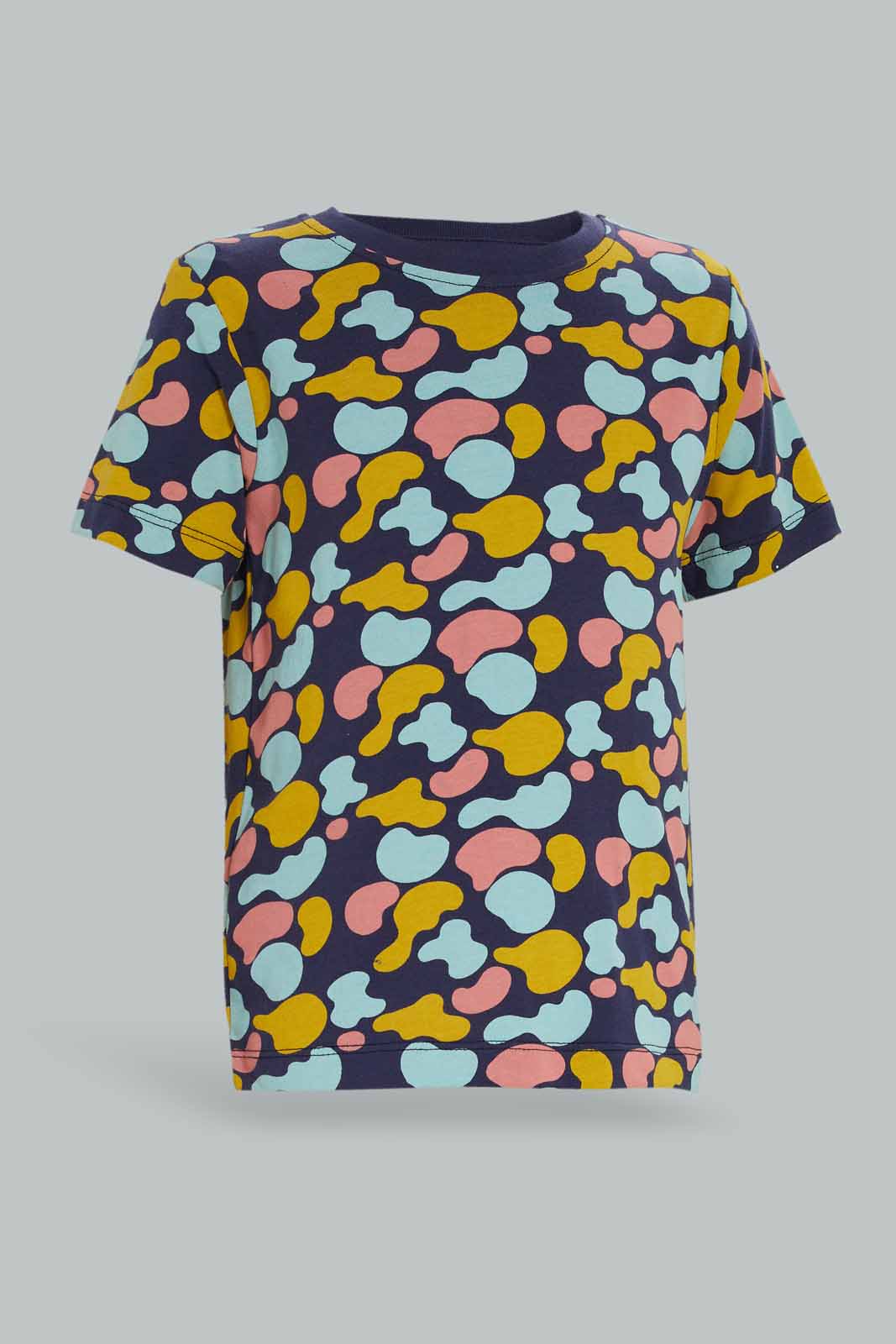 Redtag-Boys-Blue-Aop-Tshirt-And-Mustard-Short-2-Pack-Pj-Set-Category:Pyjama-Sets,-Colour:Blue,-Deals:New-In,-Dept:Boys,-Filter:Infant-Boys-(3-to-24-Mths),-INB-Pyjama-Sets,-New-In-INB-APL,-Non-Sale,-S23A,-Section:Boys-(0-to-14Yrs)-Infant-Boys-3 to 24 Months