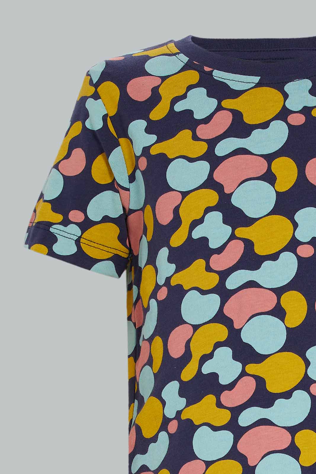 Redtag-Boys-Blue-Aop-Tshirt-And-Mustard-Short-2-Pack-Pj-Set-Category:Pyjama-Sets,-Colour:Blue,-Deals:New-In,-Dept:Boys,-Filter:Infant-Boys-(3-to-24-Mths),-INB-Pyjama-Sets,-New-In-INB-APL,-Non-Sale,-S23A,-Section:Boys-(0-to-14Yrs)-Infant-Boys-3 to 24 Months