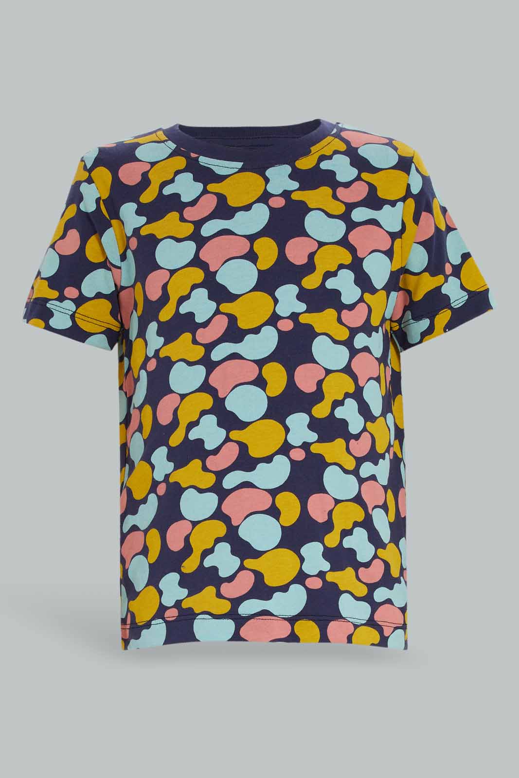Redtag-Boys-Blue-Aop-Tshirt-And-Mustard-Short-2-Pack-Pj-Set-Category:Pyjama-Sets,-Colour:Blue,-Deals:New-In,-Dept:Boys,-Filter:Infant-Boys-(3-to-24-Mths),-INB-Pyjama-Sets,-New-In-INB-APL,-Non-Sale,-S23A,-Section:Boys-(0-to-14Yrs)-Infant-Boys-3 to 24 Months