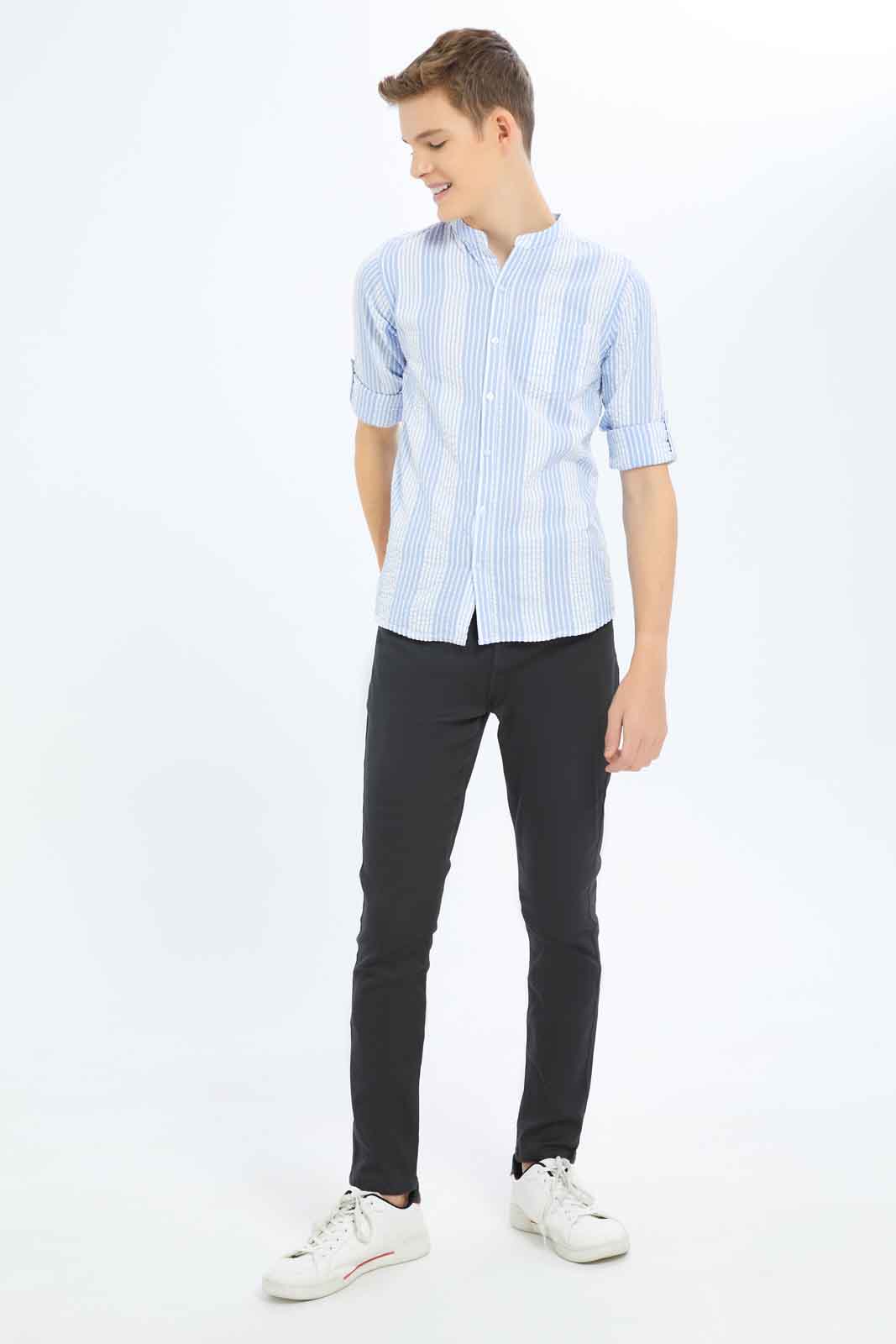 Redtag-Boys-Blue-Stripe-Casual-Shirt-BSR-Shirts,-Category:Shirts,-Colour:Blue,-Deals:New-In,-Dept:Boys,-Filter:Senior-Boys-(8-to-14-Yrs),-New-In-BSR-APL,-Non-Sale,-S23A,-Section:Boys-(0-to-14Yrs)-Senior-Boys-9 to 14 Years