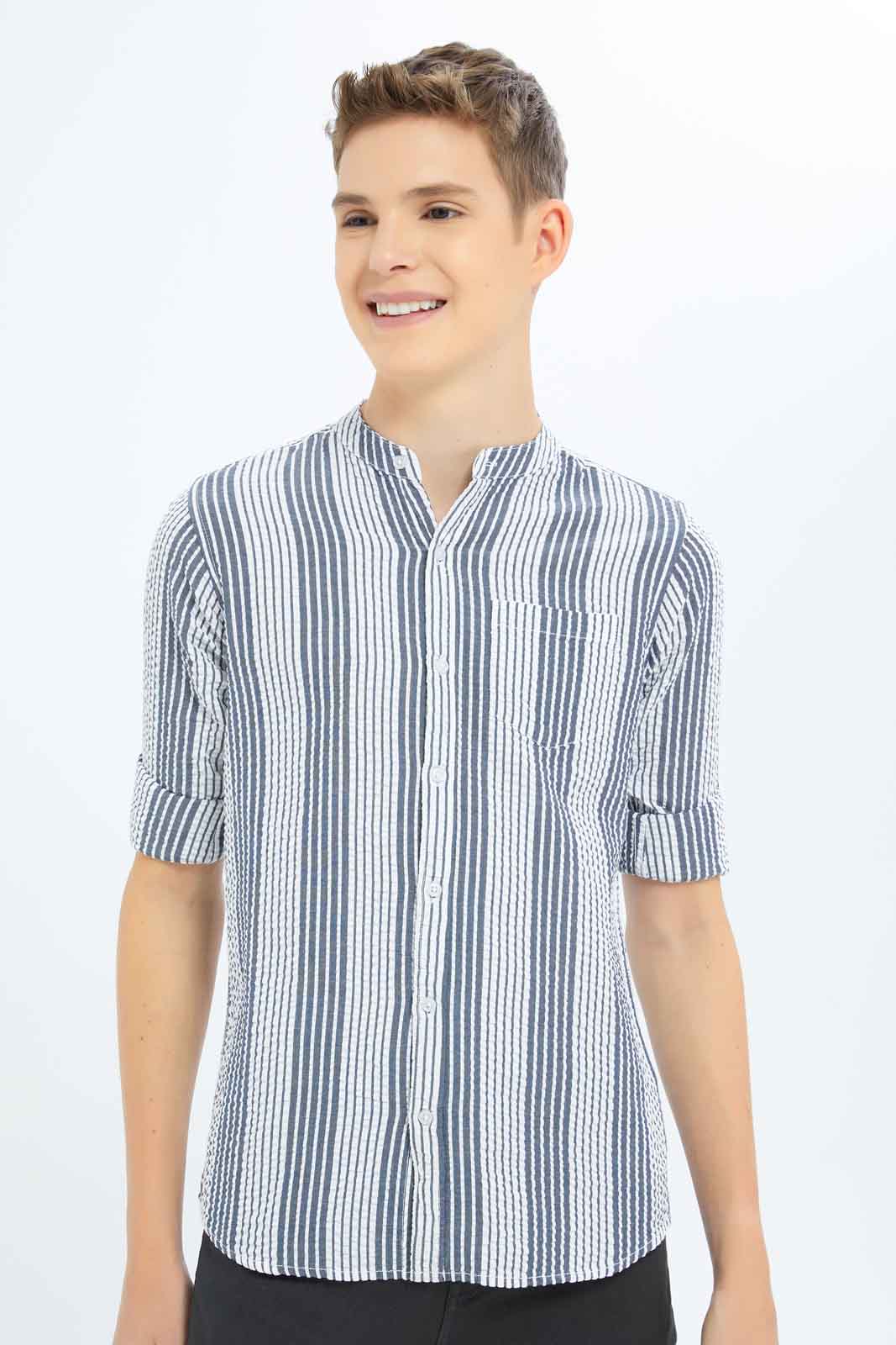Redtag-Boys-Navy-Stripe-Casual-Shirt-BSR-Shirts,-Category:Shirts,-Colour:Navy,-Deals:New-In,-Dept:Boys,-Filter:Senior-Boys-(8-to-14-Yrs),-New-In-BSR-APL,-Non-Sale,-S23A,-Section:Boys-(0-to-14Yrs)-Senior-Boys-9 to 14 Years