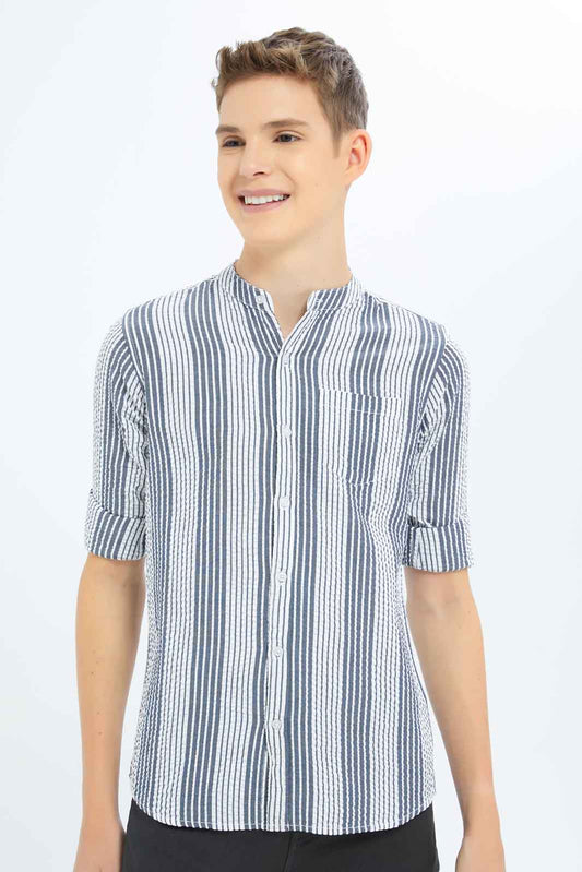 Redtag-Boys-Navy-Stripe-Casual-Shirt-BSR-Shirts,-Category:Shirts,-Colour:Navy,-Deals:New-In,-Dept:Boys,-Filter:Senior-Boys-(8-to-14-Yrs),-New-In-BSR-APL,-Non-Sale,-S23A,-Section:Boys-(0-to-14Yrs)-Senior-Boys-9 to 14 Years