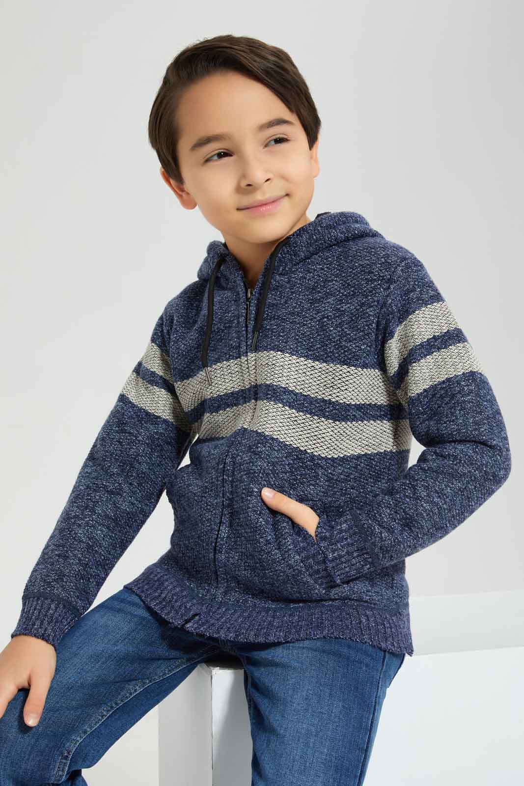 Redtag-Boys-Navy-Stripe-Hooded-Fur-Lined-Zip-Through-Cardigan-BOY-Cardigans,-Category:Cardigans,-Colour:Navy,-Deals:New-In,-Dept:Boys,-Filter:Boys-(2-to-8-Yrs),-New-In-BOY-APL,-Non-Sale,-S23A,-Section:Boys-(0-to-14Yrs)-Boys-2 to 8 Years