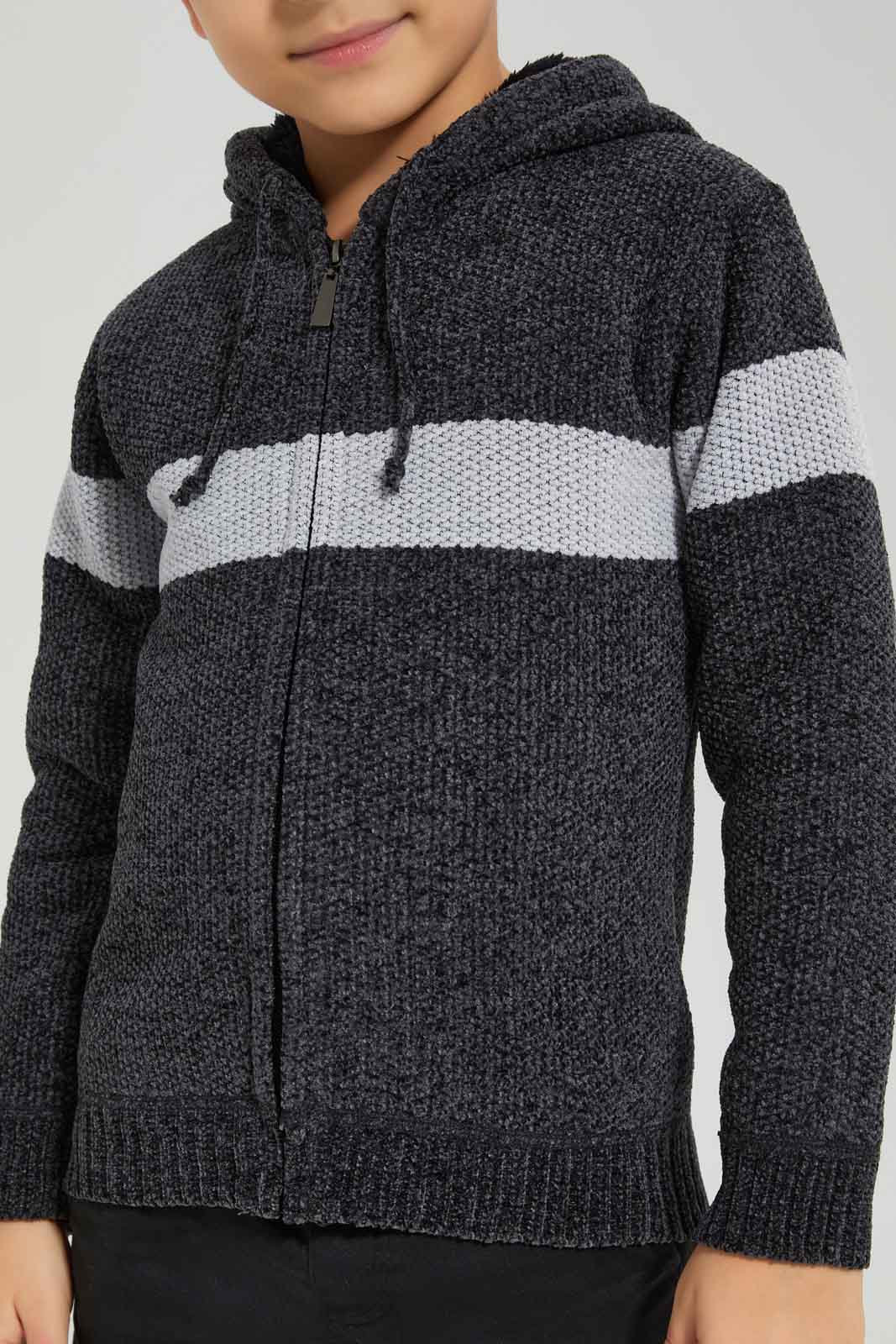 Redtag-Boys-Charcoal-Chenille-Stripe-Hooded-Zip-Through-Cardigan-BOY-Cardigans,-Category:Cardigans,-Colour:Charcoal,-Deals:New-In,-Dept:Boys,-Filter:Boys-(2-to-8-Yrs),-New-In-BOY-APL,-Non-Sale,-S23A,-Section:Boys-(0-to-14Yrs)-Boys-2 to 8 Years