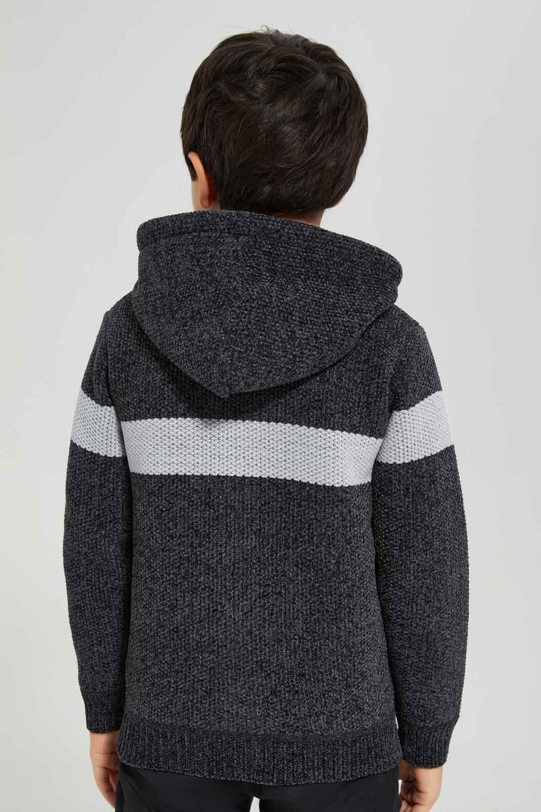 Redtag-Boys-Charcoal-Chenille-Stripe-Hooded-Zip-Through-Cardigan-BOY-Cardigans,-Category:Cardigans,-Colour:Charcoal,-Deals:New-In,-Dept:Boys,-Filter:Boys-(2-to-8-Yrs),-New-In-BOY-APL,-Non-Sale,-S23A,-Section:Boys-(0-to-14Yrs)-Boys-2 to 8 Years