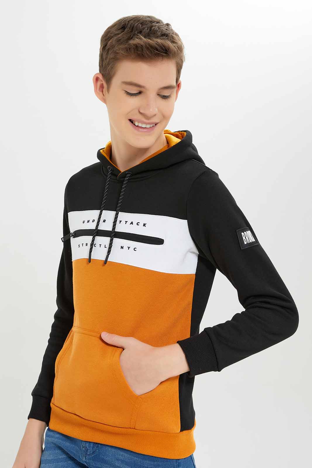 Redtag-Boys-Mustard-Zip-At-Chest-Sweatshirt-BSR-Sweatshirts,-Category:Sweatshirts,-Colour:Mustard,-Deals:New-In,-Dept:Boys,-Filter:Senior-Boys-(8-to-14-Yrs),-New-In-BSR-APL,-Non-Sale,-S23A,-Section:Boys-(0-to-14Yrs)-Senior-Boys-9 to 14 Years