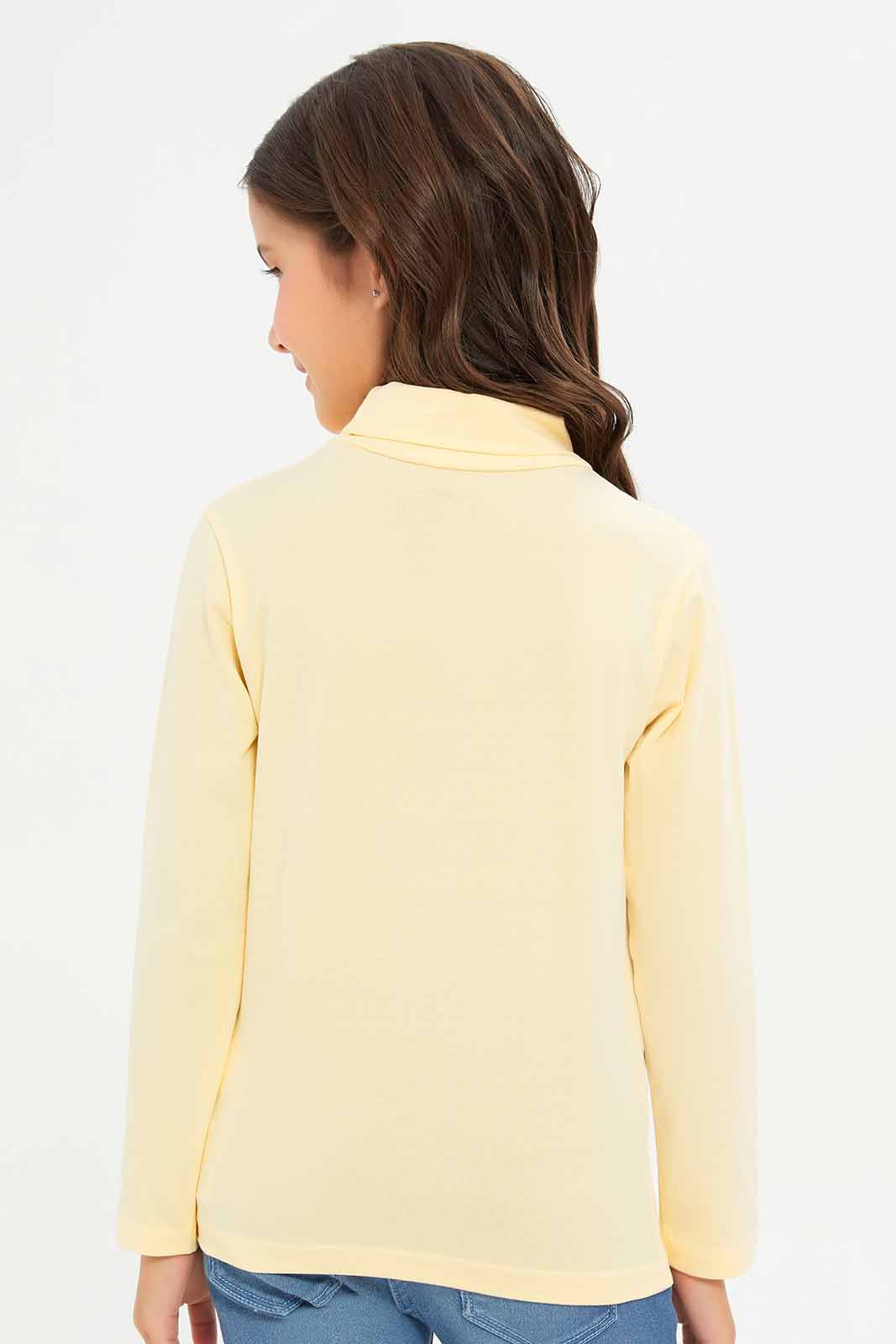 Redtag-Girls-Yellow-High-Neck-Tee-Category:T-Shirts,-Colour:Yellow,-Deals:New-In,-Dept:Girls,-Filter:Girls-(2-to-8-Yrs),-GIR-T-Shirts,-New-In-GIR-APL,-Non-Sale,-S23A,-Section:Girls-(0-to-14Yrs)-Girls-2 to 8 Years