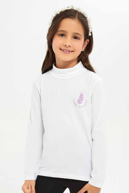 Redtag-Girls-Cream-High-Neck-Tee-Category:T-Shirts,-Colour:Cream,-Deals:New-In,-Dept:Girls,-Filter:Girls-(2-to-8-Yrs),-GIR-T-Shirts,-New-In-GIR-APL,-Non-Sale,-S23A,-Section:Girls-(0-to-14Yrs)-Girls-2 to 8 Years