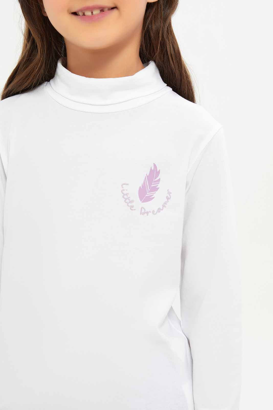 Redtag-Girls-Cream-High-Neck-Tee-Category:T-Shirts,-Colour:Cream,-Deals:New-In,-Dept:Girls,-Filter:Girls-(2-to-8-Yrs),-GIR-T-Shirts,-New-In-GIR-APL,-Non-Sale,-S23A,-Section:Girls-(0-to-14Yrs)-Girls-2 to 8 Years