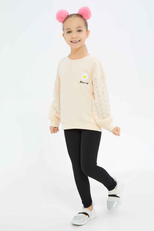 Redtag-Girls-Beige-Sunflower-Legging-Set-Category:Sets,-Colour:Beige,-Deals:New-In,-Dept:Girls,-Filter:Girls-(2-to-8-Yrs),-GIR-Sets,-New-In-GIR-APL,-Non-Sale,-S23A,-Section:Girls-(0-to-14Yrs)-Girls-2 to 8 Years