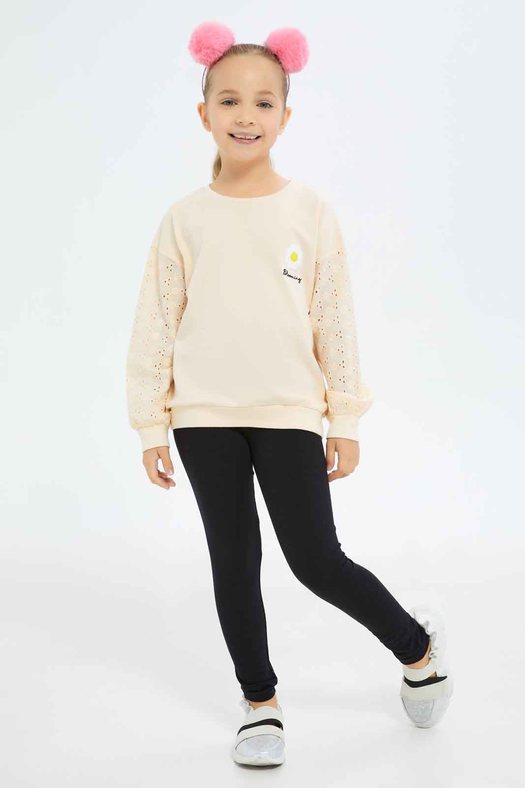 Redtag-Girls-Beige-Sunflower-Legging-Set-Category:Sets,-Colour:Beige,-Deals:New-In,-Dept:Girls,-Filter:Girls-(2-to-8-Yrs),-GIR-Sets,-New-In-GIR-APL,-Non-Sale,-S23A,-Section:Girls-(0-to-14Yrs)-Girls-2 to 8 Years