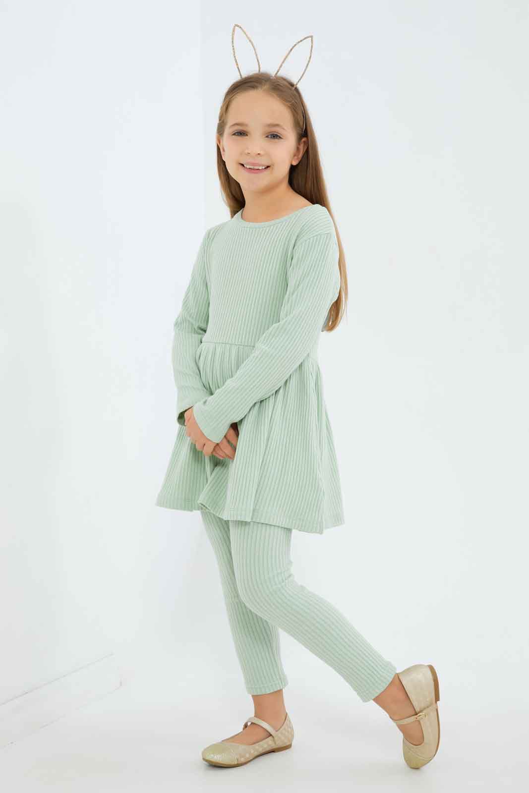 Redtag-Girls-Green-Dress-Set-With-Leggings-Category:Sets,-Colour:Green,-Deals:New-In,-Dept:Girls,-Filter:Girls-(2-to-8-Yrs),-GIR-Sets,-New-In-GIR-APL,-Non-Sale,-S23A,-Section:Girls-(0-to-14Yrs)-Girls-2 to 8 Years