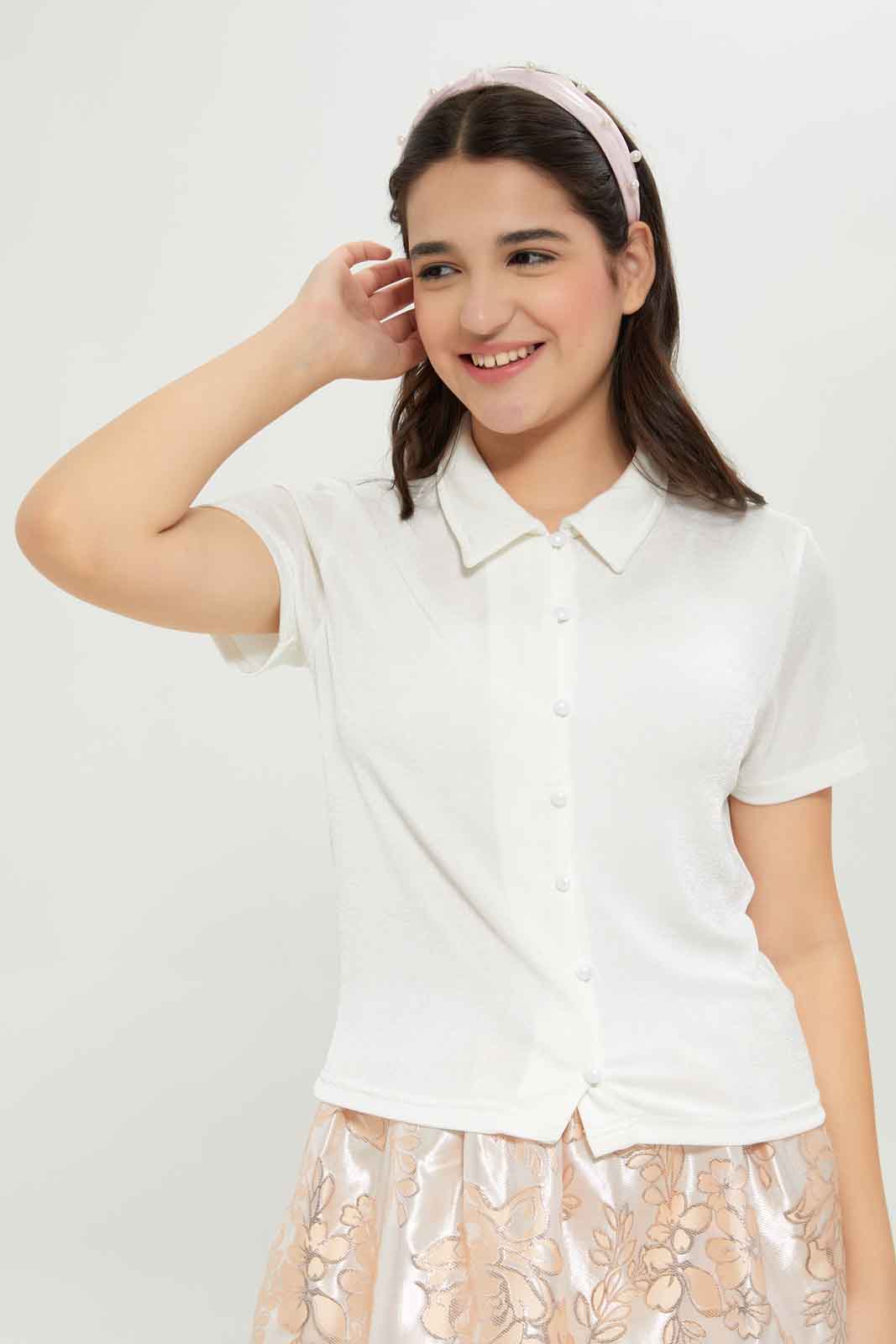 Redtag-Girls-White-Knitted-Shirt-Category:Blouses,-Colour:White,-Deals:New-In,-Dept:Girls,-EXE,-Filter:Senior-Girls-(8-to-14-Yrs),-GSR-Blouses,-New-In-GSR-APL,-Non-Sale,-S23B,-Section:Girls-(0-to-14Yrs)-Senior-Girls-9 to 14 Years
