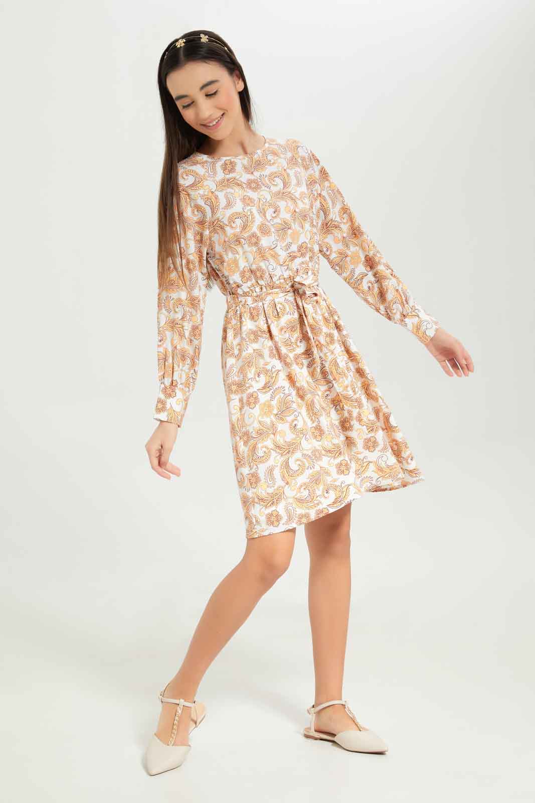 Redtag-Girls-White-L/S-Boho-Dress-Category:Dresses,-Colour:White,-Deals:New-In,-Dept:Girls,-Filter:Senior-Girls-(8-to-14-Yrs),-GSR-Dresses,-New-In-GSR-APL,-Non-Sale,-S23B,-Section:Girls-(0-to-14Yrs)-Senior-Girls-9 to 14 Years