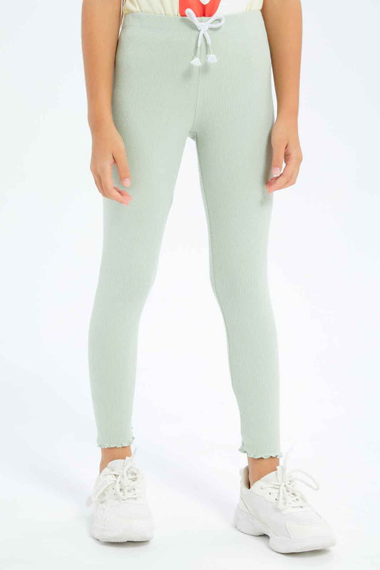 Redtag-Girls-Green-Rib-Leggings-Category:Leggings,-Colour:Green,-Deals:New-In,-Dept:Girls,-Filter:Girls-(2-to-8-Yrs),-GIR-Leggings,-New-In-GIR-APL,-Non-Sale,-S23A,-Section:Girls-(0-to-14Yrs),-TBL-Girls-2 to 8 Years